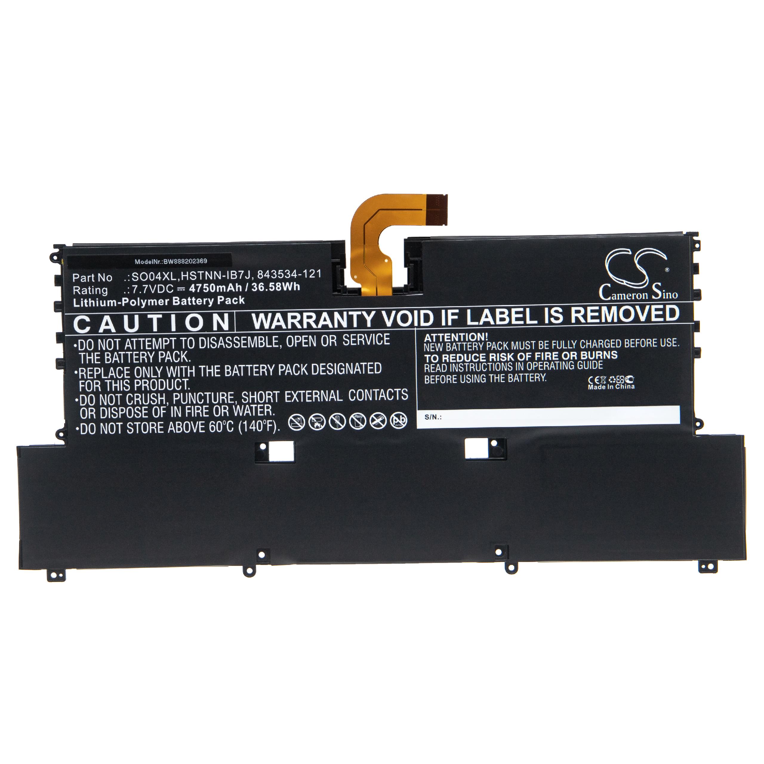 Batterie remplace HP 843534-121, 843534-1C1, 844199-855 pour ordinateur portable - 4750mAh 7,7V Li-polymère
