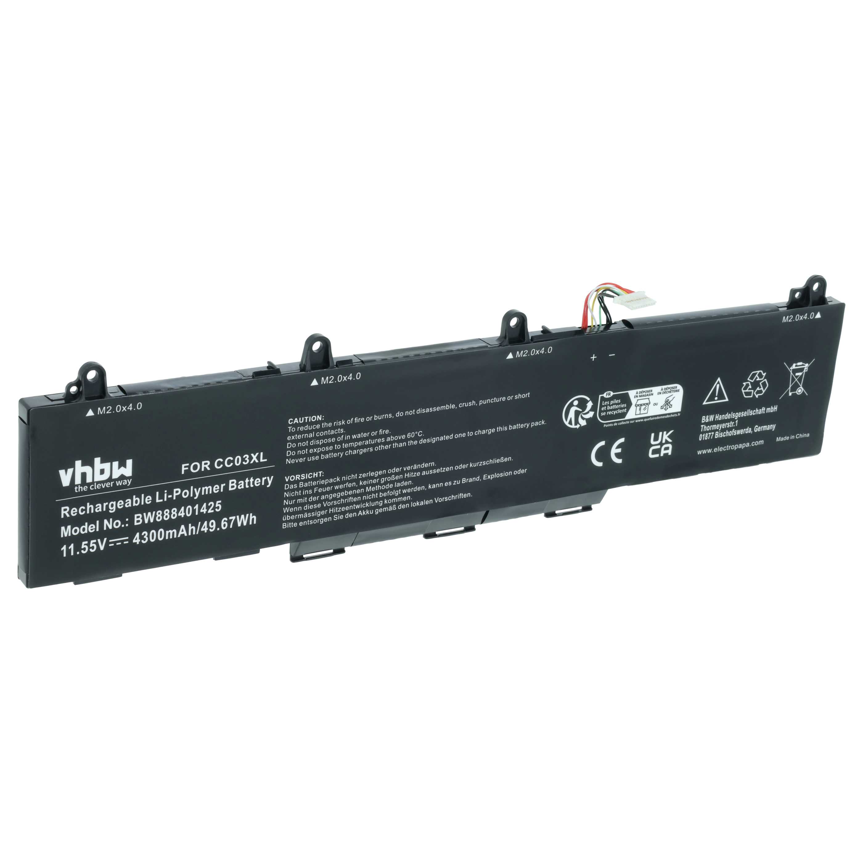 Batteria sostituisce HP HSTNN-IB9F, HSTNN-DB9Q, CC03XL, CC03053XL per notebook - 4300mAh 11,55V Li-Poly
