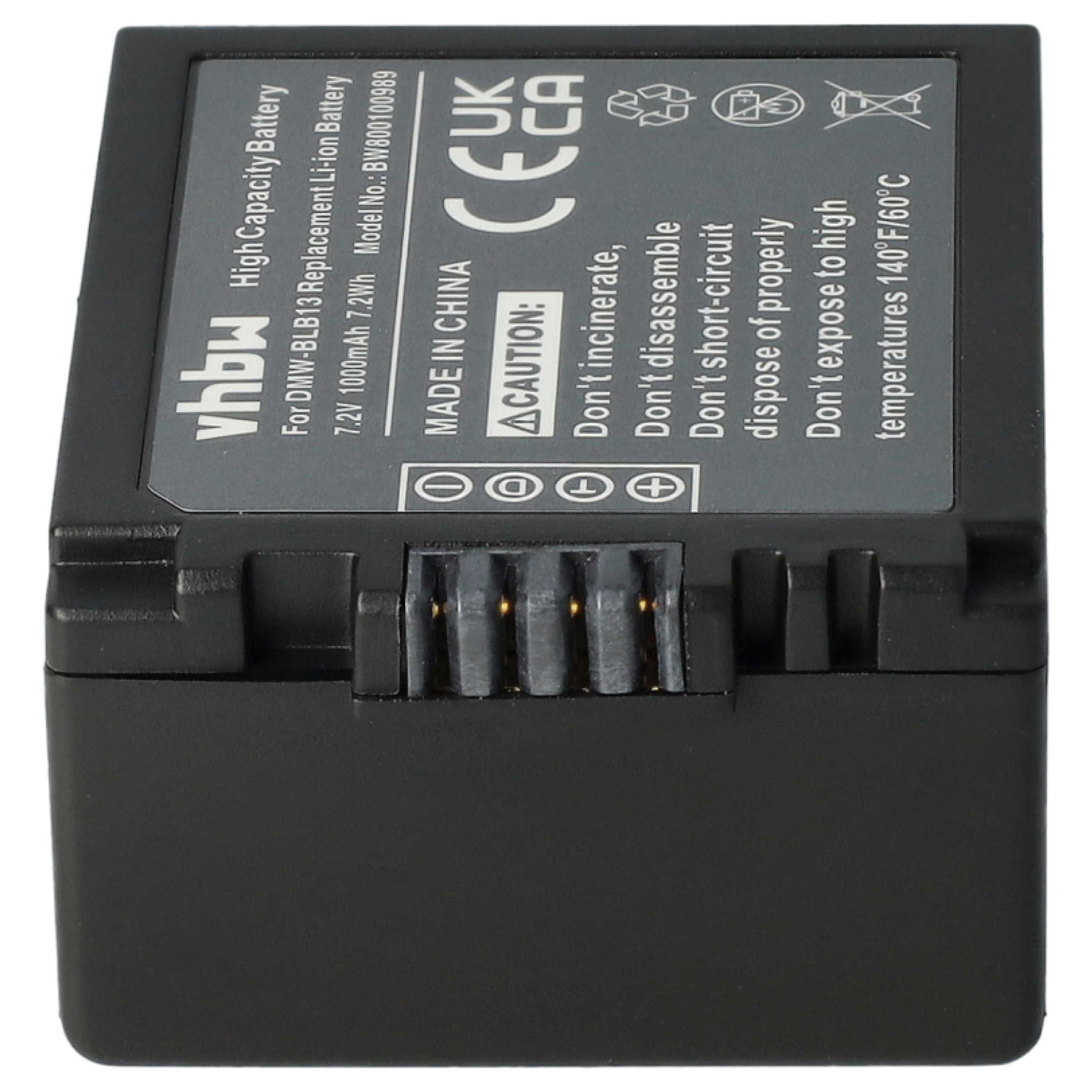 2x Battery replaces Panasonic DMW-BLB13E, DMW-BLB13 - 1000mAh, 7.2V, Li-Ion