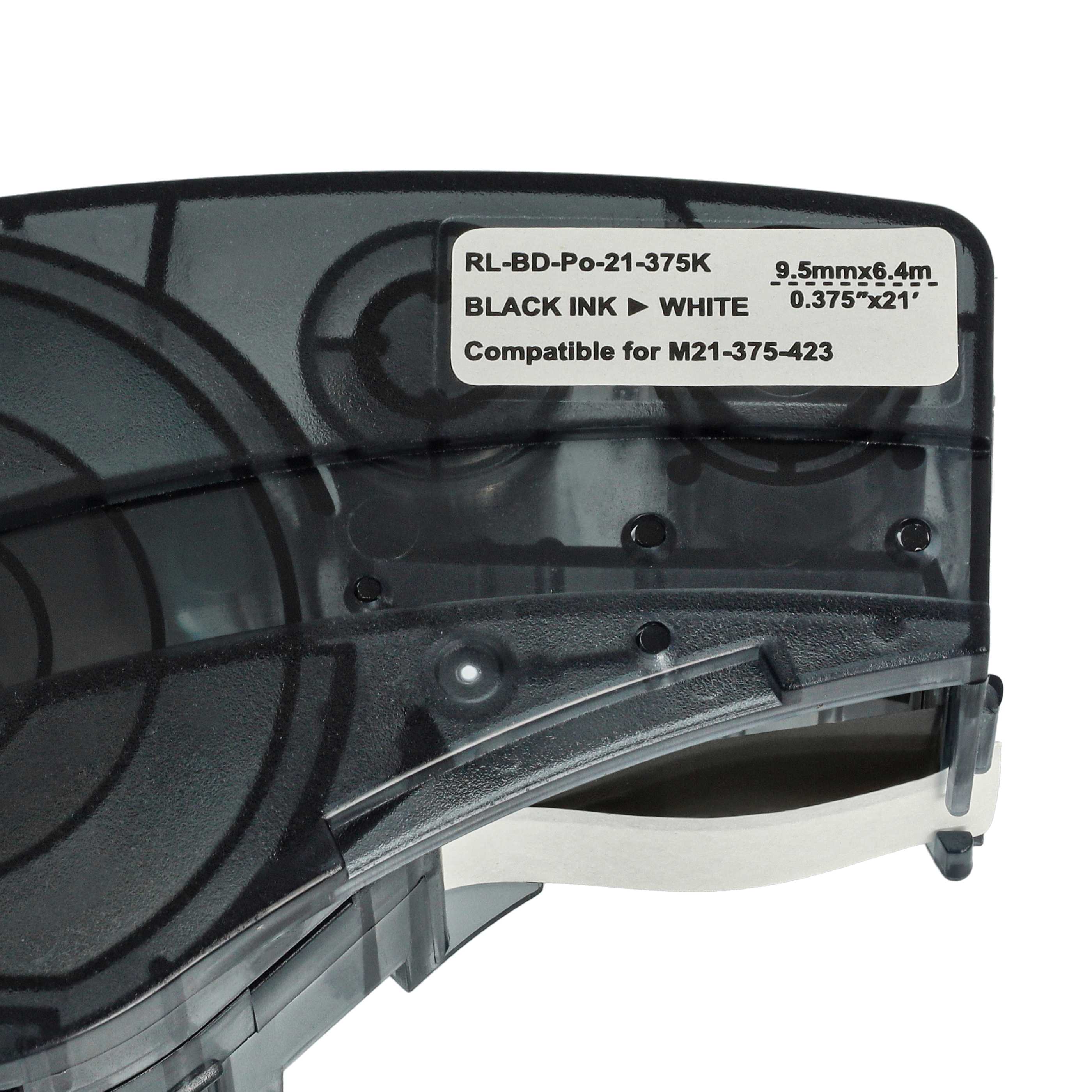Cassette à ruban remplace Brady M21-375-423 - 9,53mm lettrage Noir ruban Blanc, polyester permanent