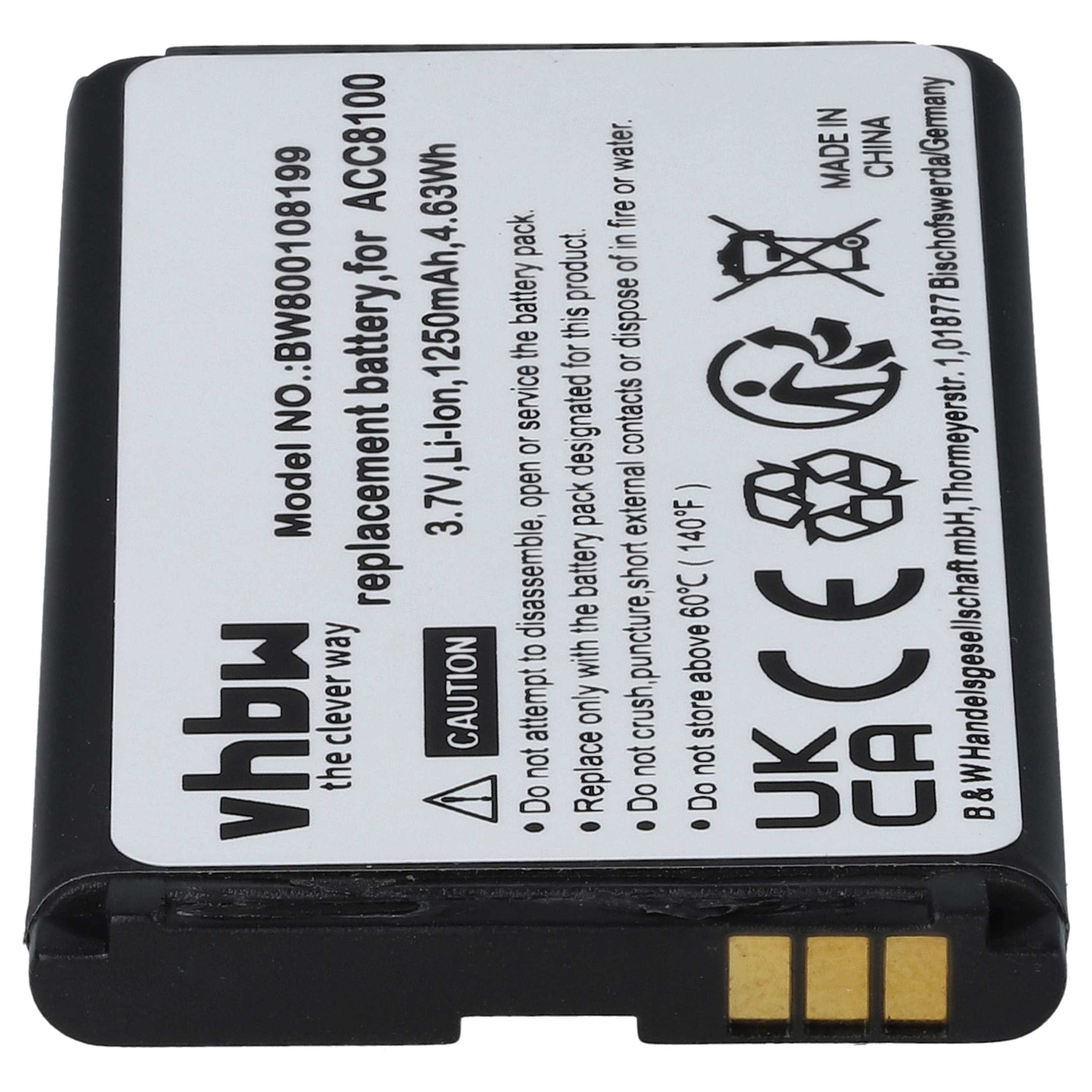 Dictaphone Battery replaces Philips ACC8100/00, ACC8100, 8403 810 00011 - 1250 mAh 3.7 V Li-Ion