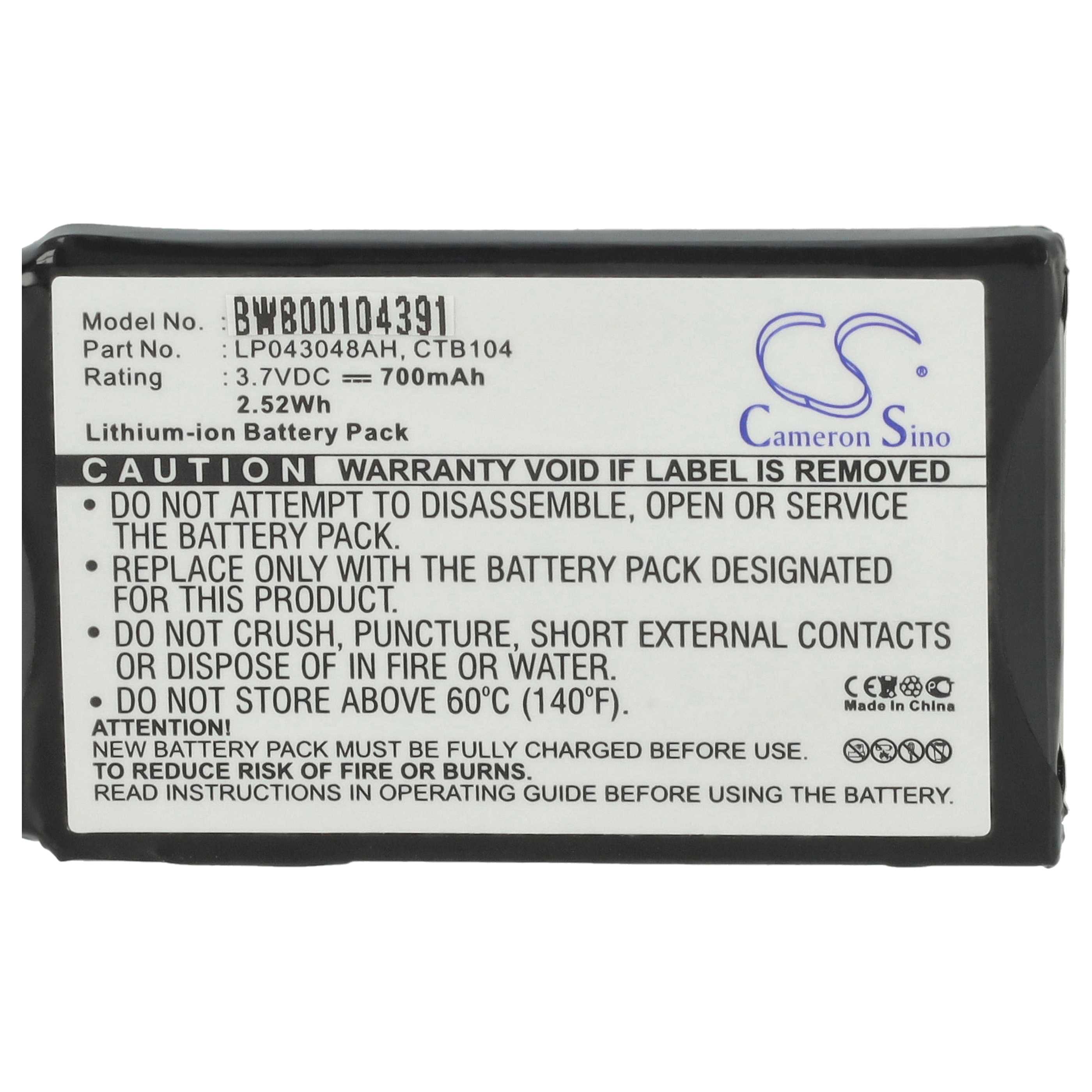 3x Batteries remplace 253230694, LP043048AH, CTB104 pour téléphone T-Com - 700mAh 3,7V Li-ion