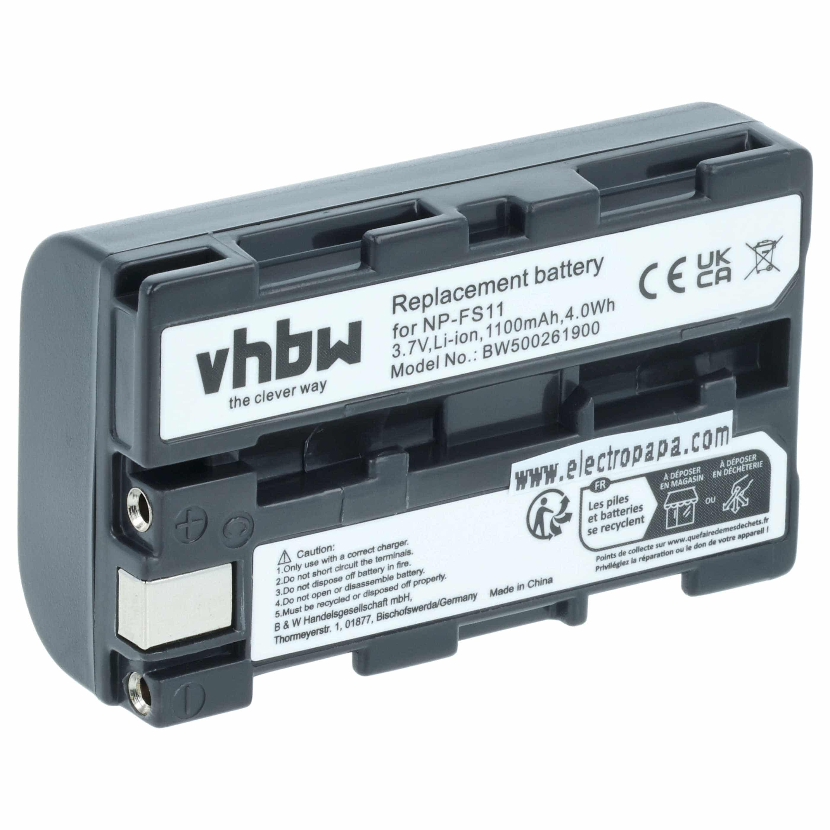Videocamera Battery replaces Sony NP-FM11, NP-FS10, NP-F11, NP-FM10, NP-FS11, NP-F10 - 1100 mAh 3.6 V Li-Ion