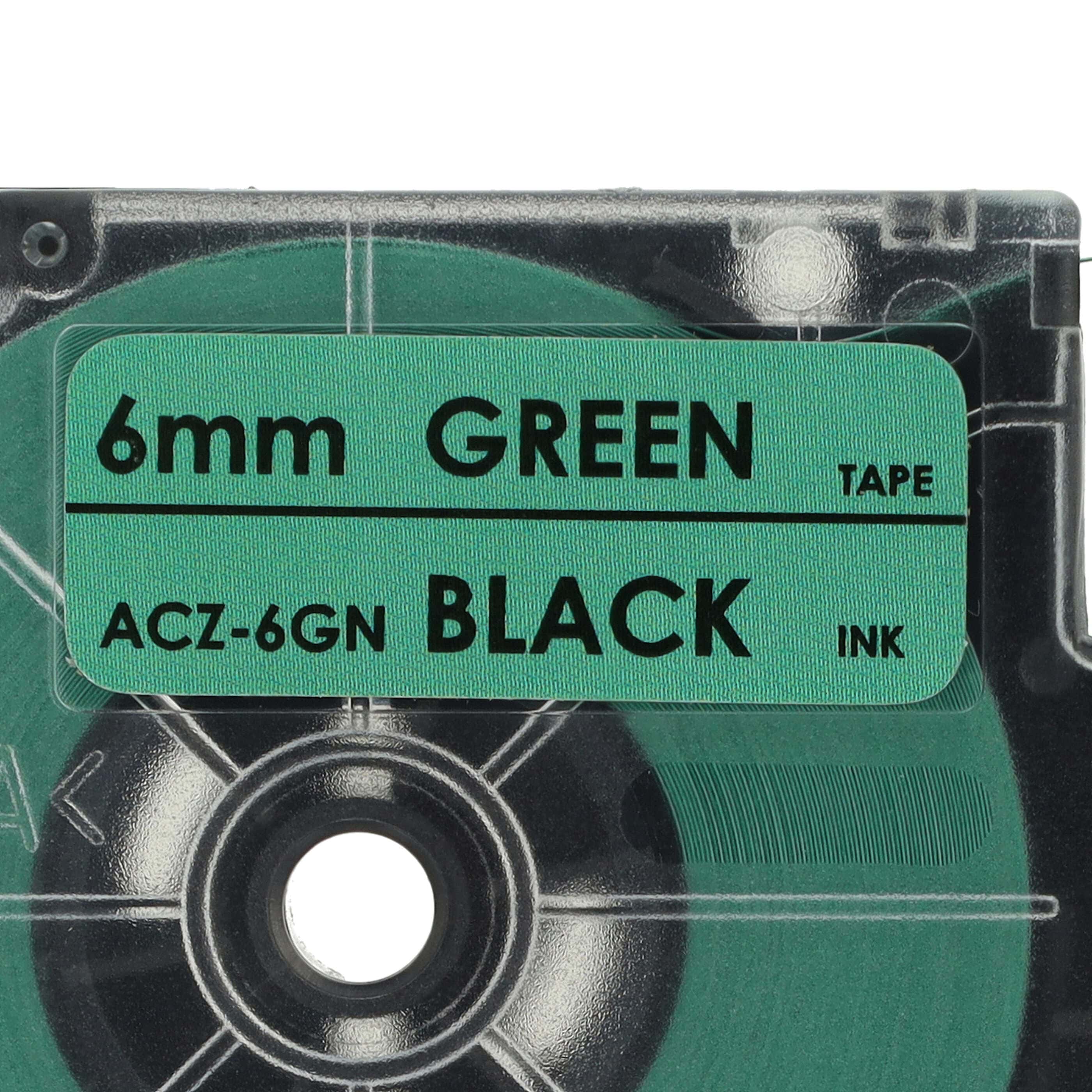 Schriftband als Ersatz für Casio XR-6GN, XR-6GN1 - 6mm Schwarz auf Grün