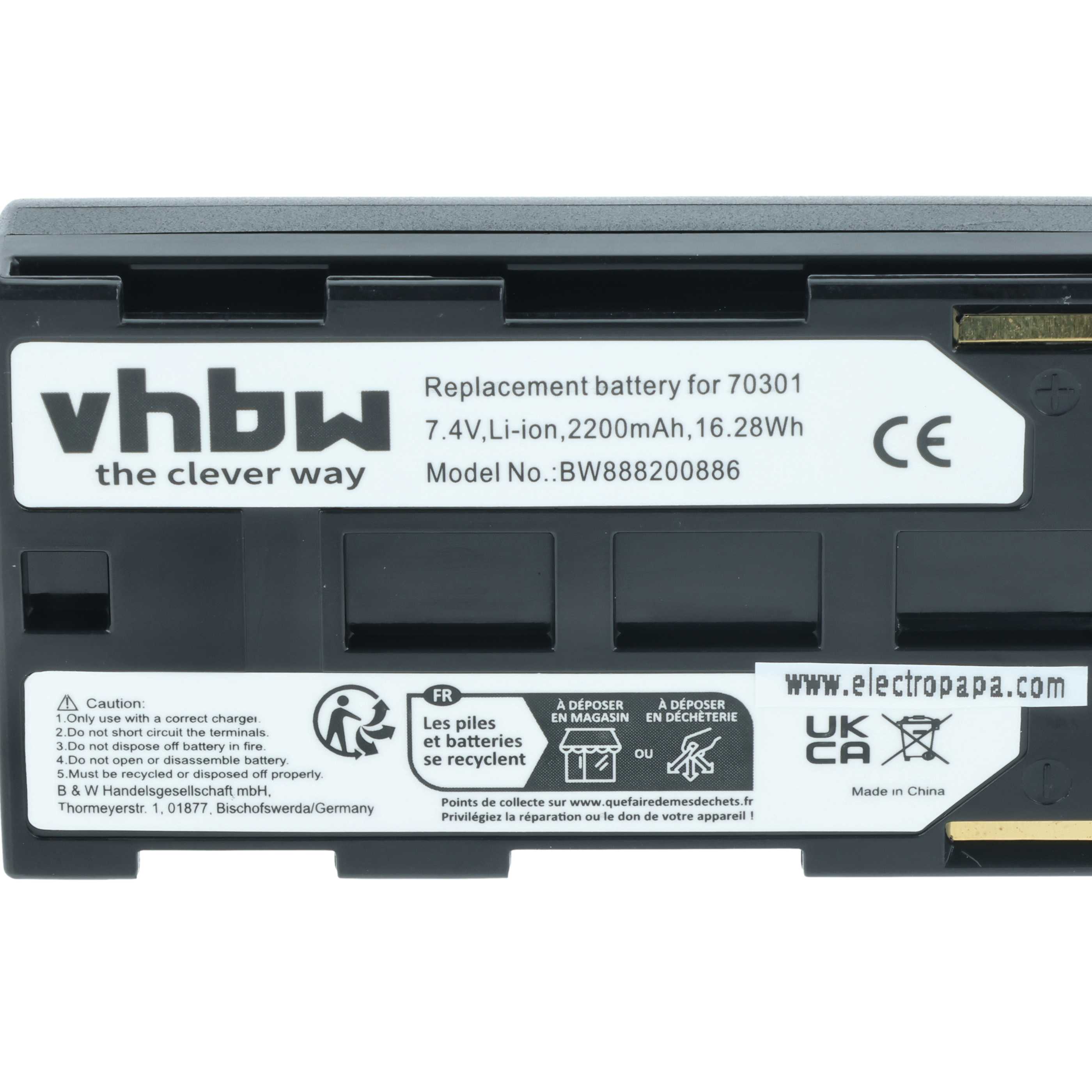 2x Battery replaces Phase One 70301 - 2200mAh, 7.4V, Li-Ion