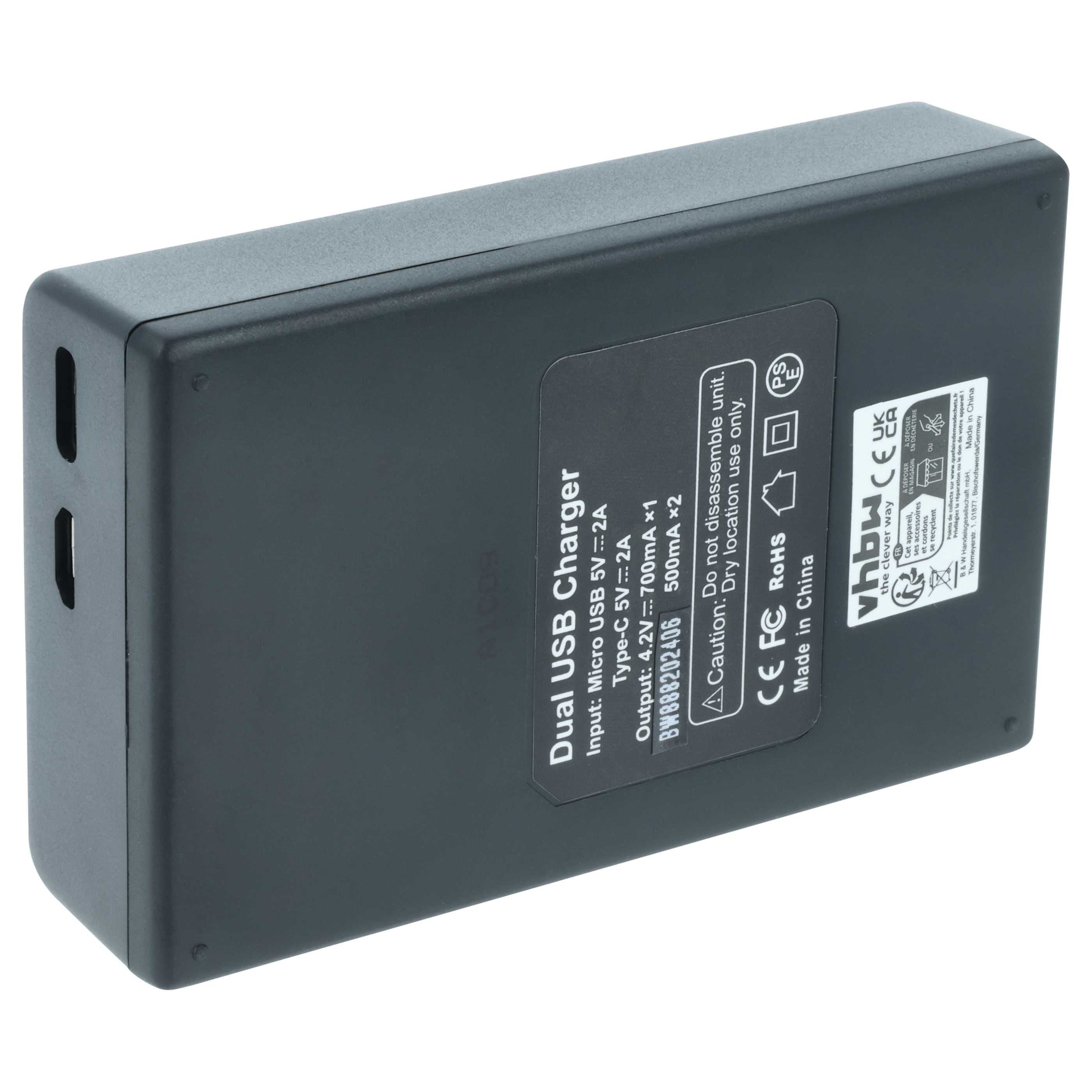 Battery Charger Micro-USB + USB-C + Cable Micro-USB suitable for Canon IXUS Digital Camera