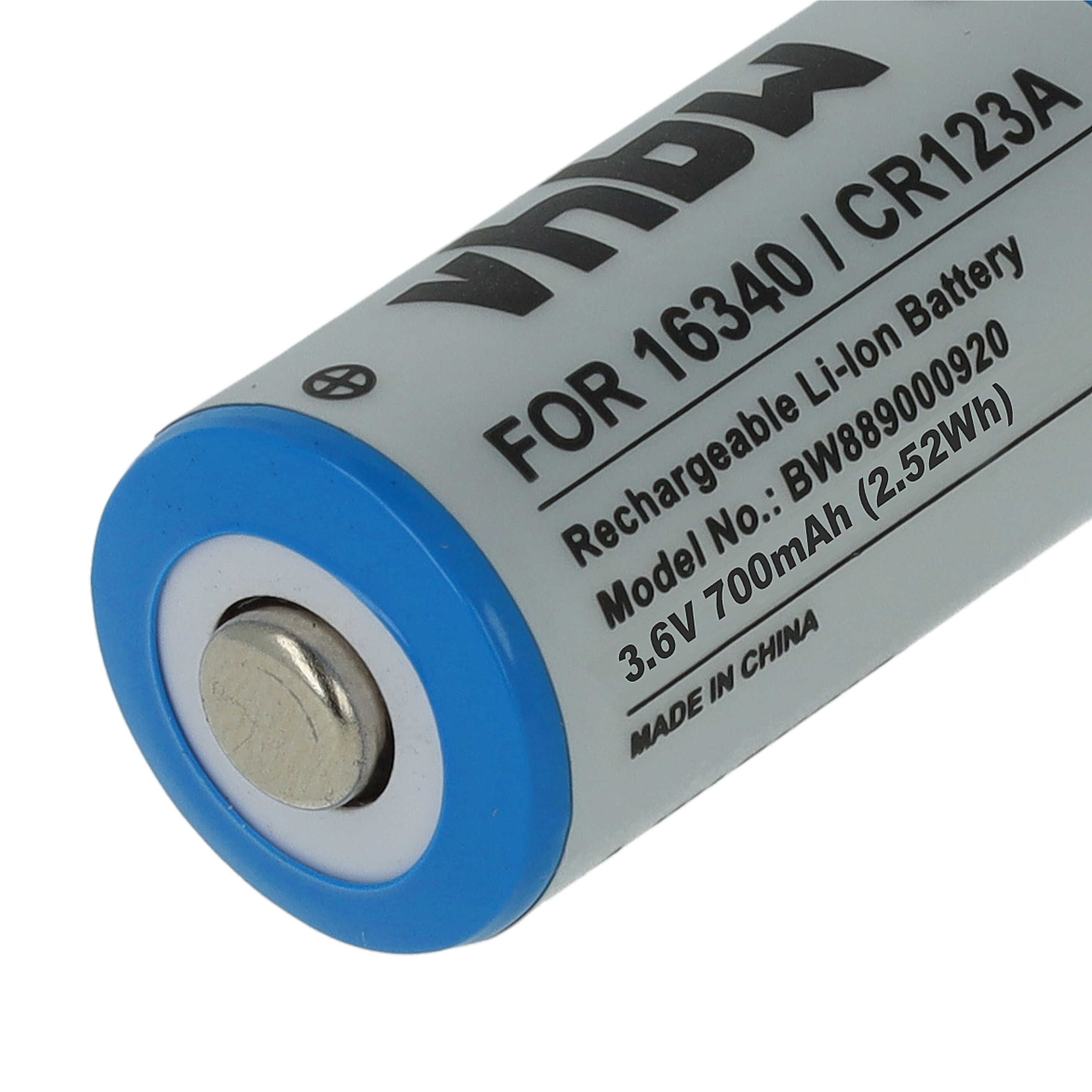10x Batería reemplaza 16340, DL123A, CR123R, CR17335, CR17345, CR123A para - 700mAh 3,6V Li-Ion, 1x celdas