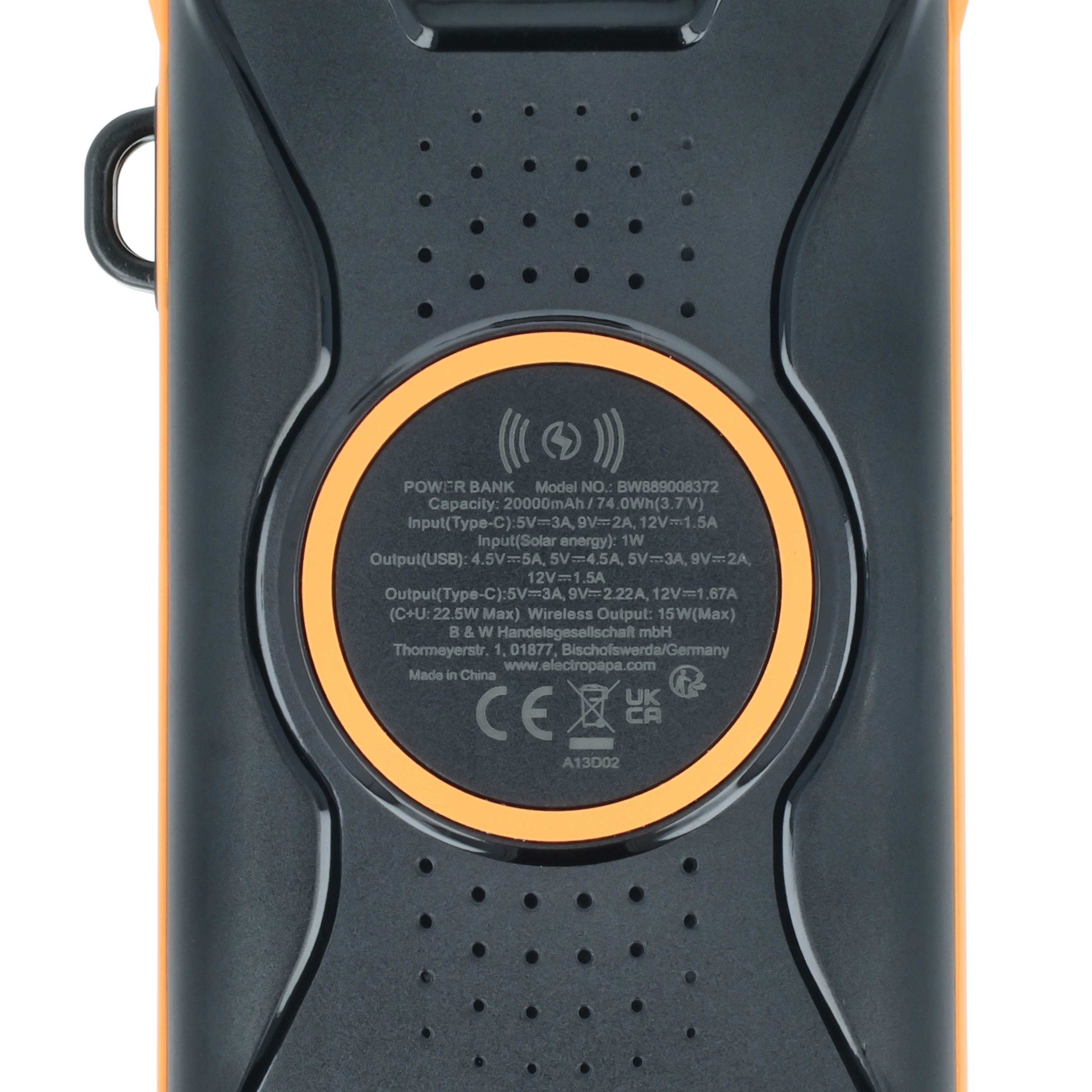 Powerbank 20000 mAh mit Solarladefunktion passend für z.B. iPhone, Samsung, Xiaomi