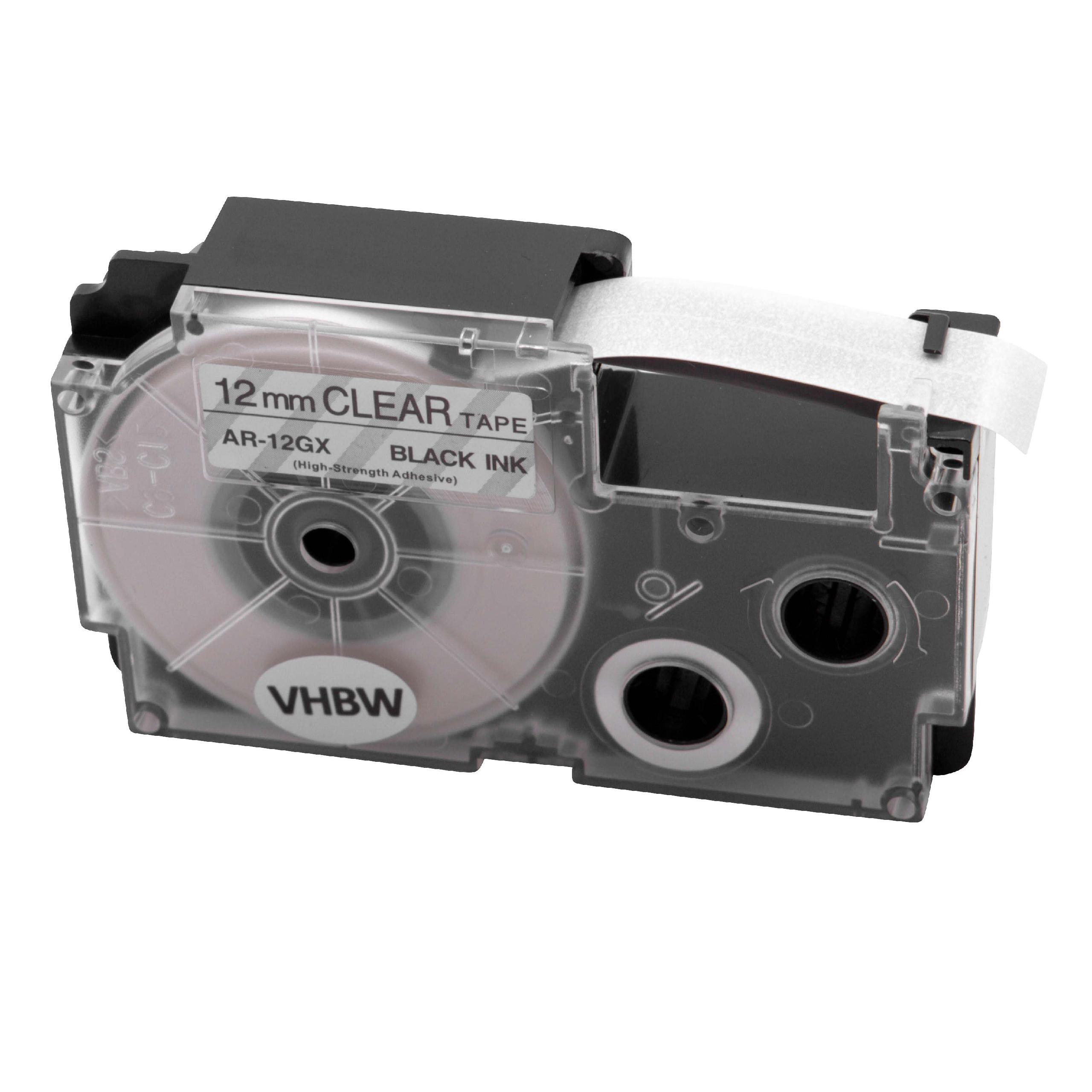 Label Tape replaces Casio XR-12GWE - 12 mm Black to Transparent