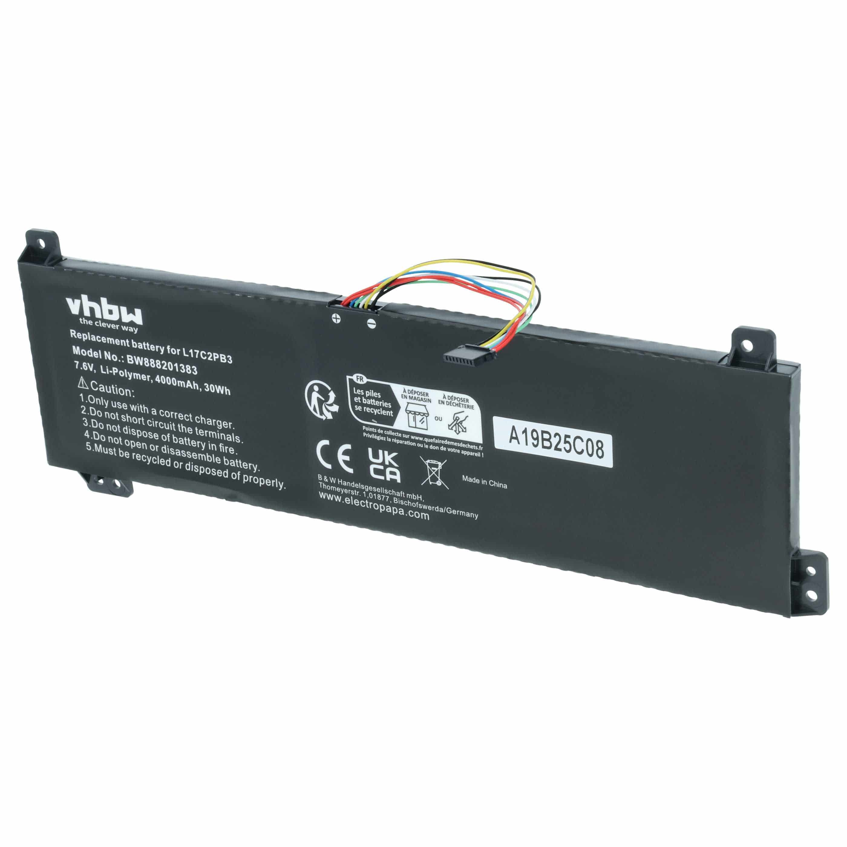 Akumulator do laptopa zamiennik Lenovo L17C2PB4, L17C2PB3, L17L2PB4, L17L2PB3 - 4000 mAh 7,6 V LiPo, czarny