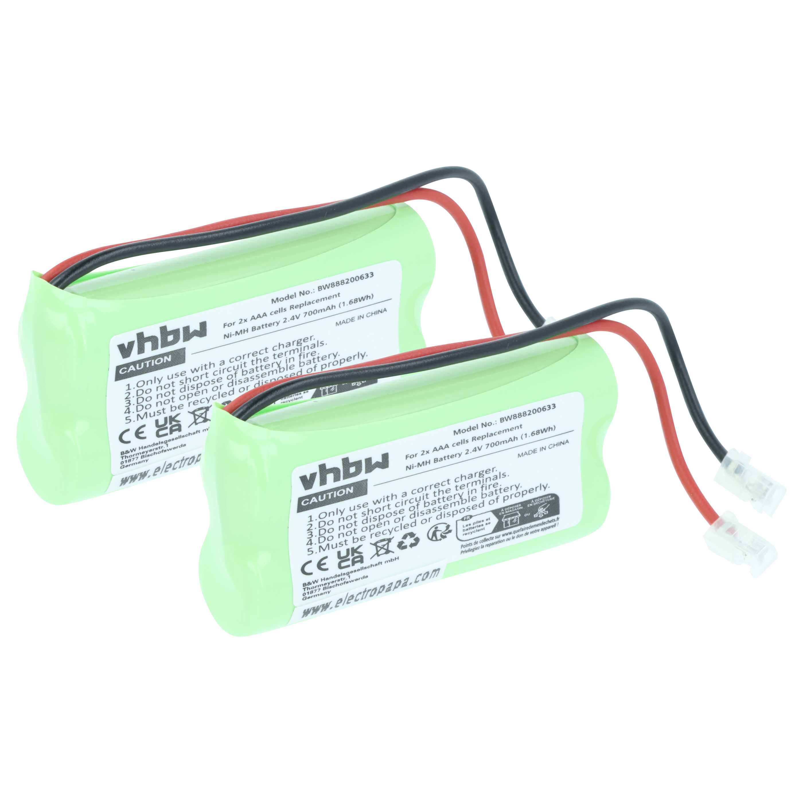Universal Akku (2 Stück) passend für für diverse Geräte - 700mAh 2,4V NiMH, Typ AAA, Micro, HR03