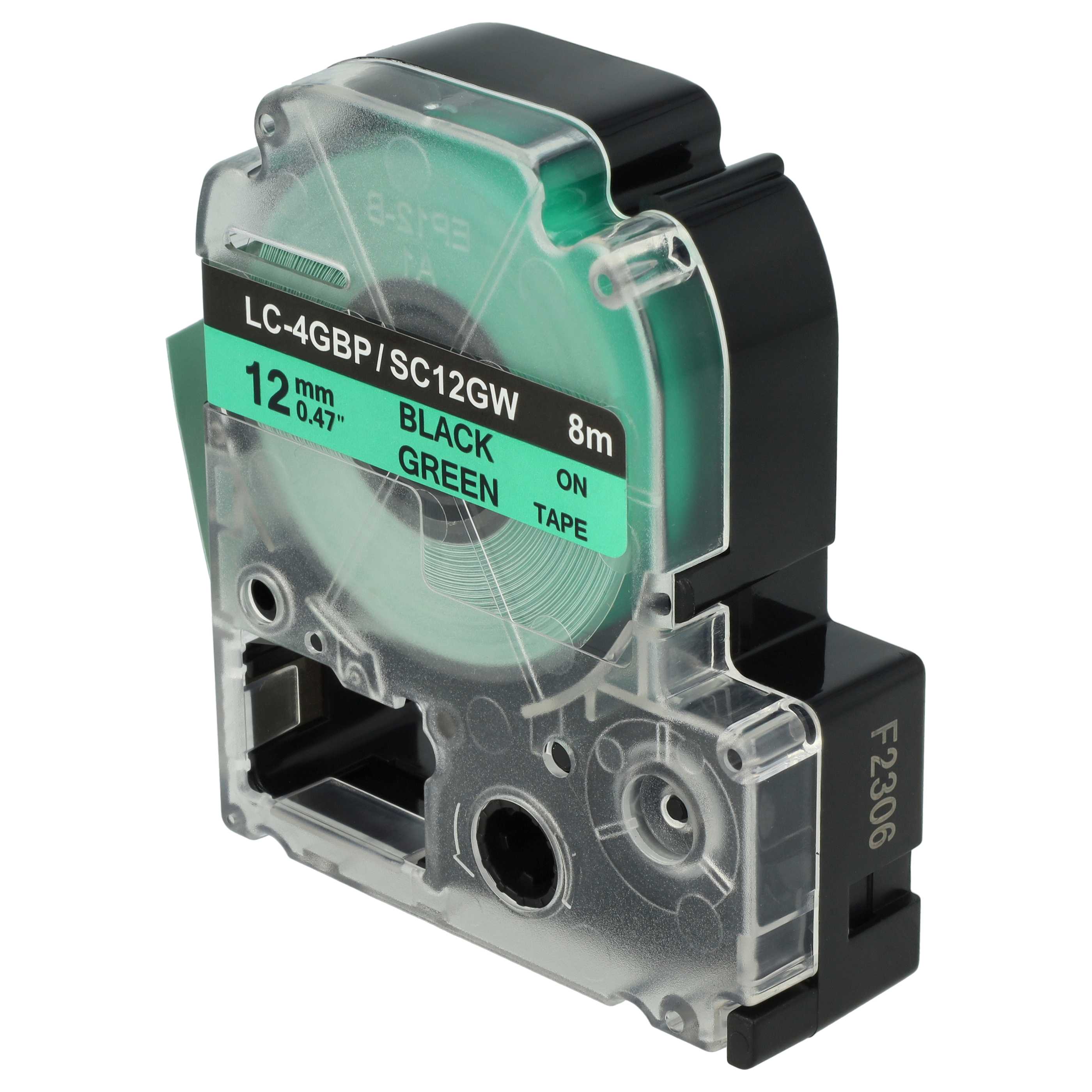 Label Tape replaces Epson LC-4GBP - 12 mm Black to Green