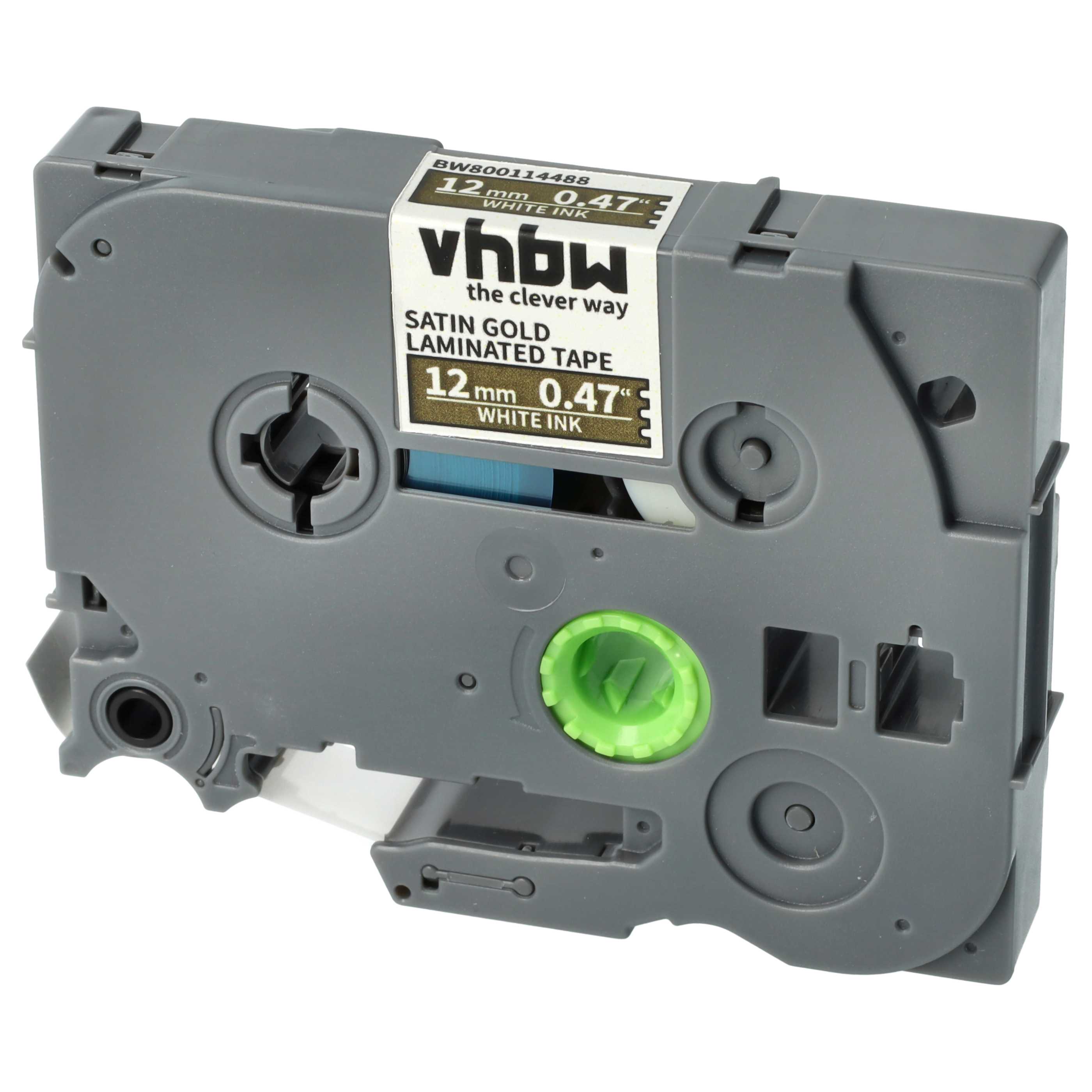 Label Tape replaces Brother TZ-MQ835, TZE-MQ835 - 12 mm White to Satin-Gold