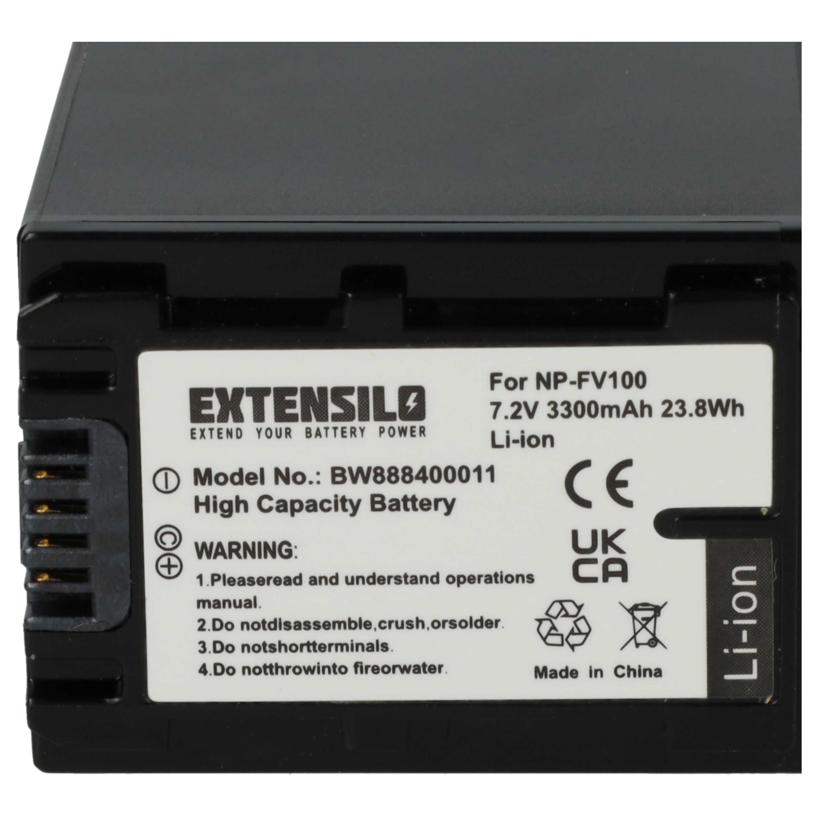 3x Battery replaces Sony NP-FH100, NP-FH50, NP-FV40, NP-FV30, NP-FH71, NP-FV100 - 3300mAh, 7.4V, Li-Ion