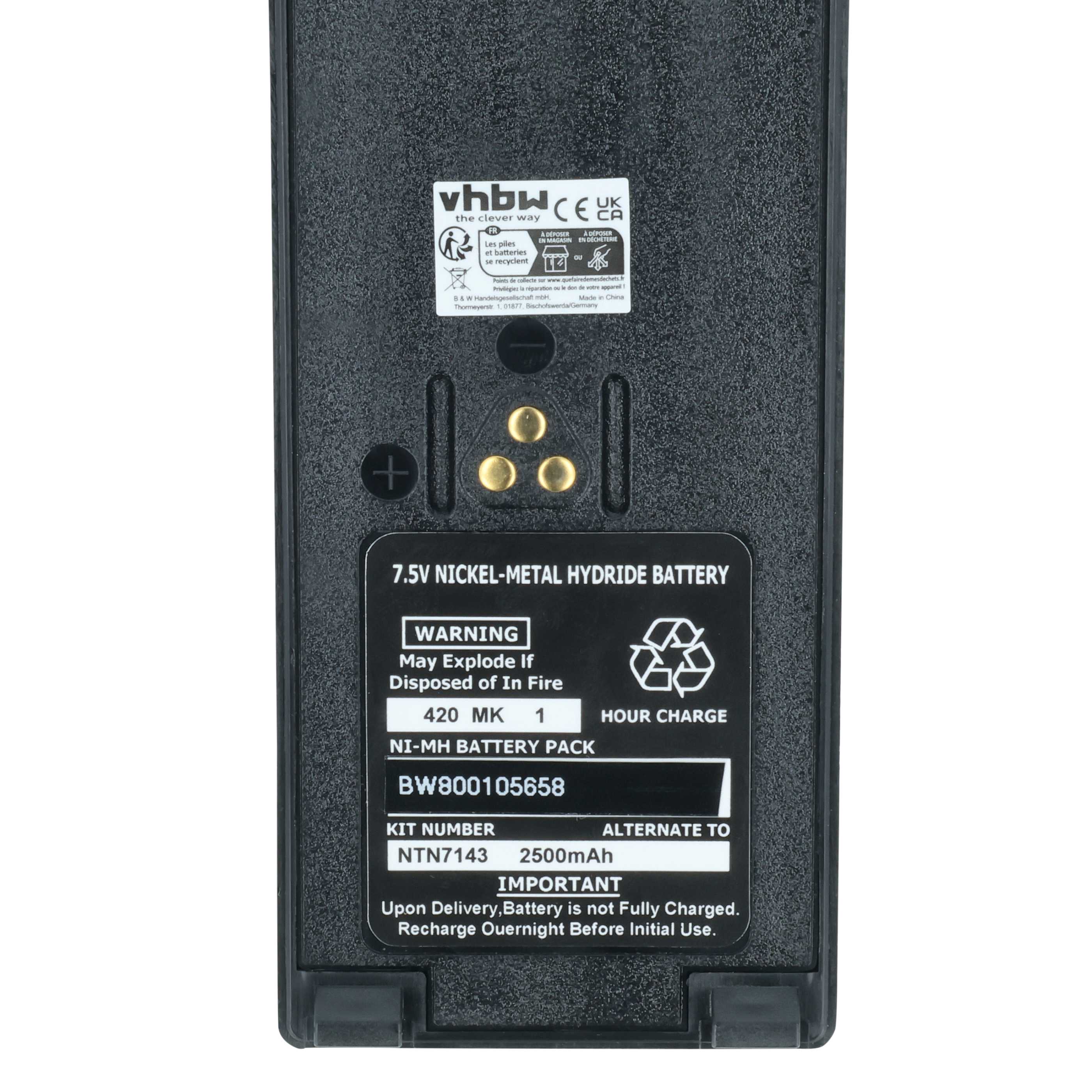 Radio 10x Battery replaces Motorola NTN7143, NTN7143CR, NTN7143B, NTN7143A - 2500 mAh 7.5 V NiMH + Belt Clip