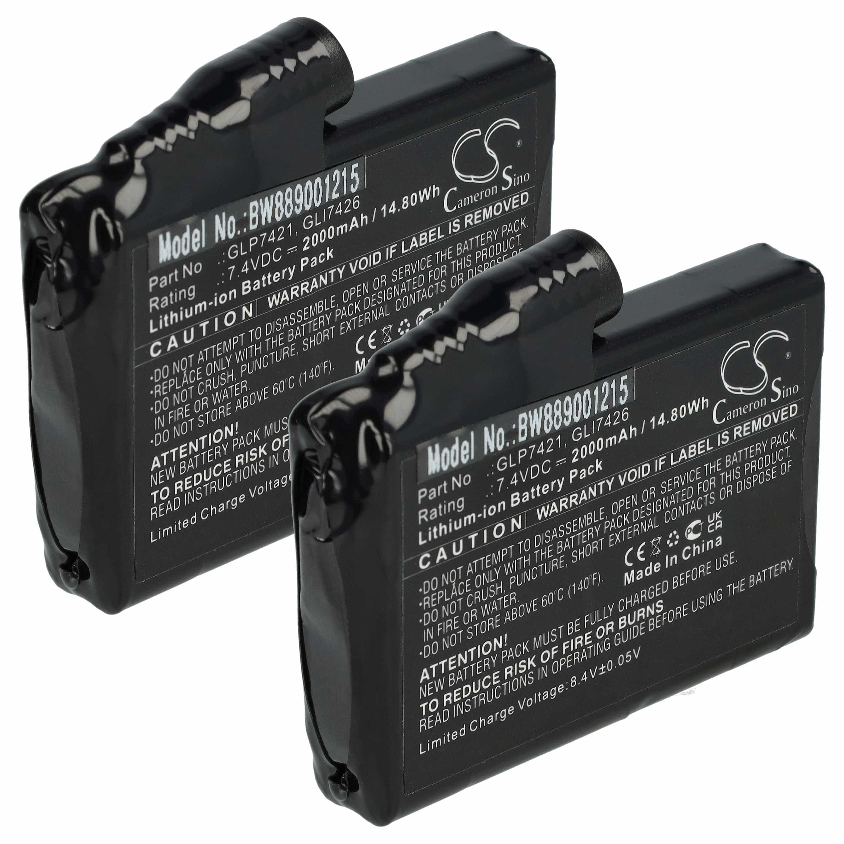 2x Akumulator do podgrzewanych rękawic motocyklowych zamiennik Glovii GLP7421, GLI7426 - 2000 mAh 7,4 V Li-Ion