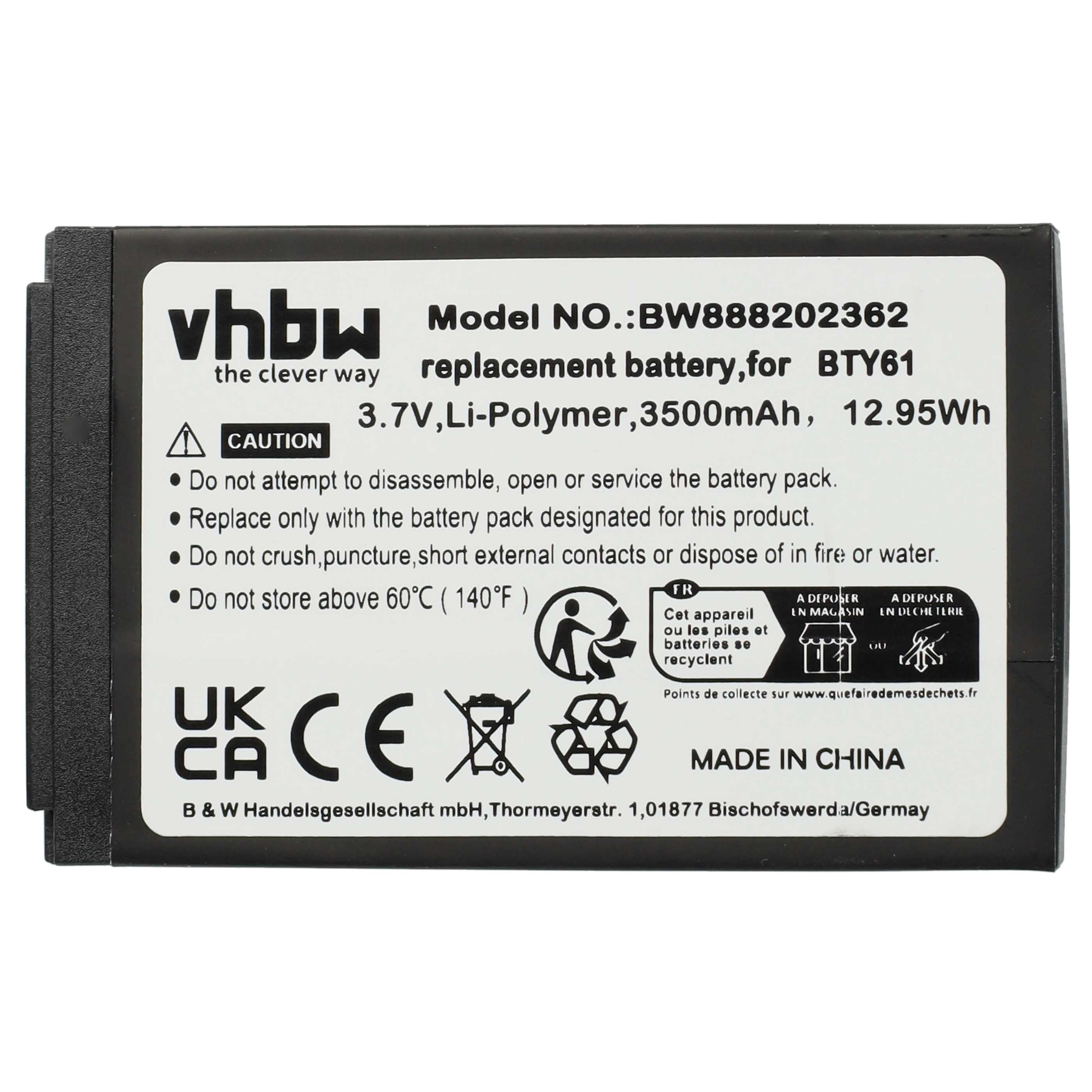 Handheld Computer 5x Battery replaces Newland BTY61 - 3800mAh, 3.7V