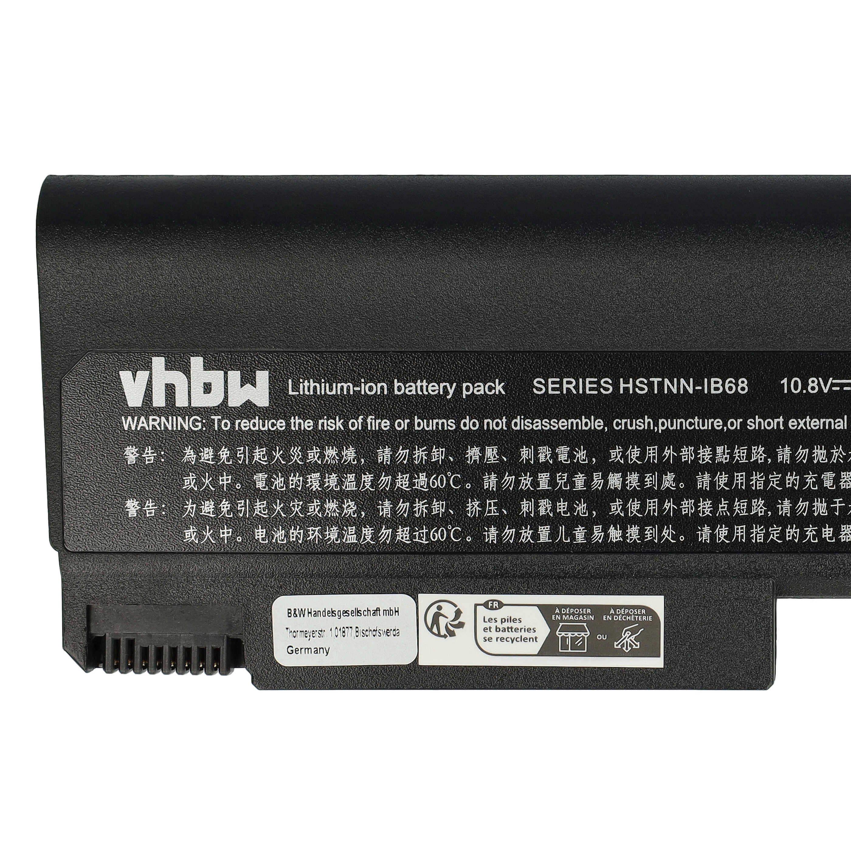 Notebook Battery Replacement for HP 484786-001, 491173-543, HSTNN-144C-A - 6600mAh 10.8V Li-Ion, black