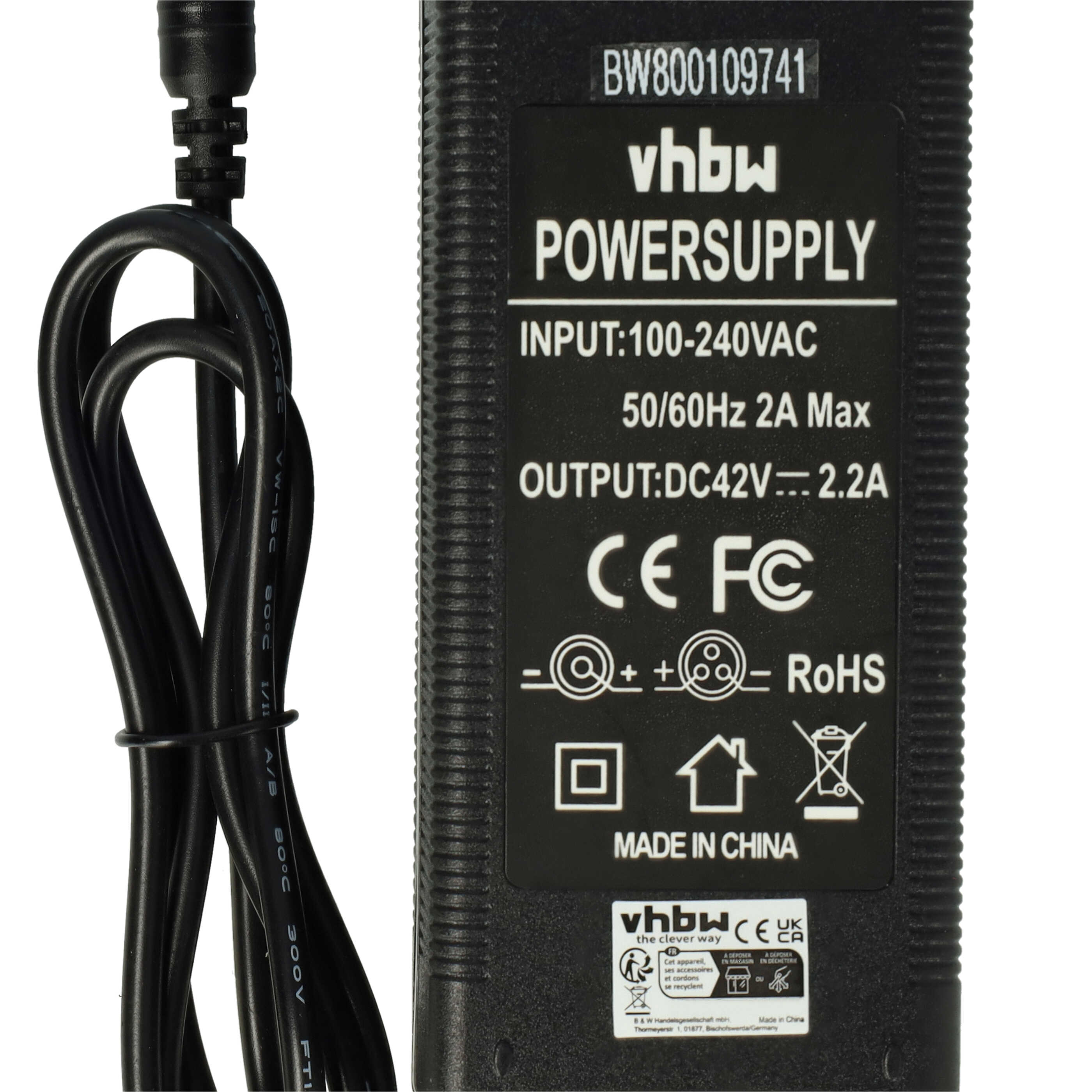 Chargeur pour batterie e-bike - batterie 36V prise, ronde, 2,2 A