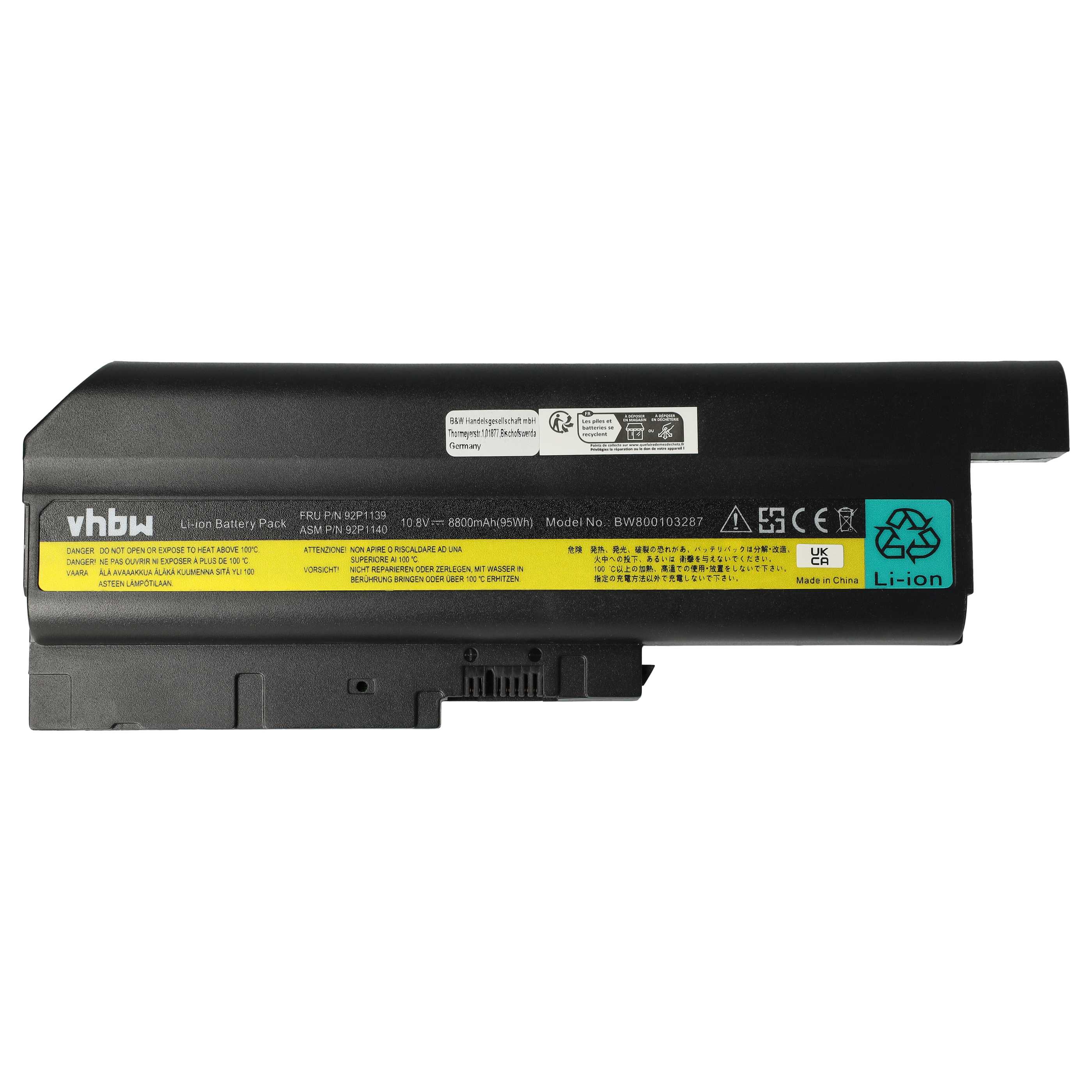 Batería reemplaza IBM / Lenovo 40Y6797, 40Y6798, 40Y6799, 40Y6795 para notebook - 8800 mAh 10,8 V Li-Ion negro