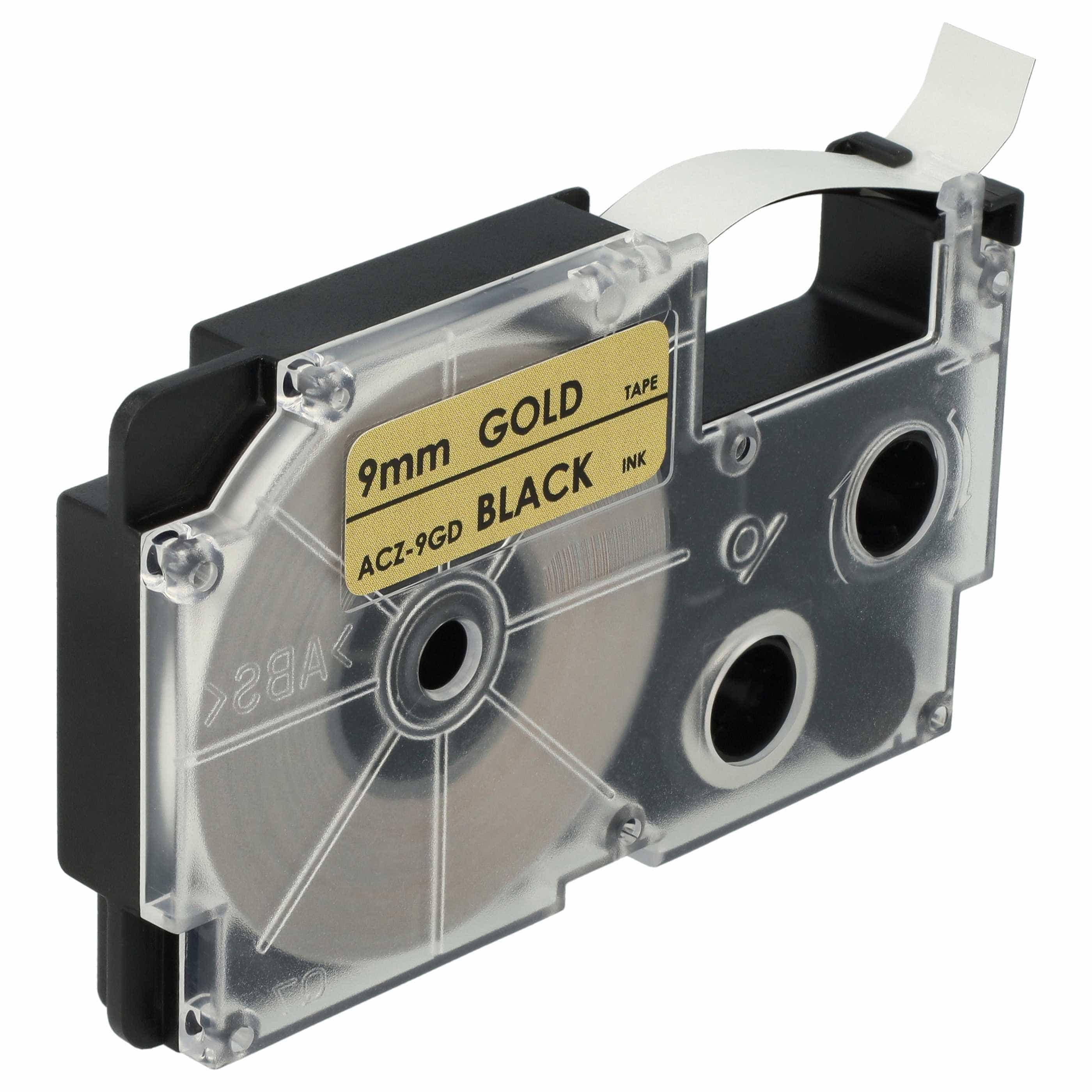 Label Tape replaces Casio XR-9GD1, XR-9GD - 9 mm Black to Gold