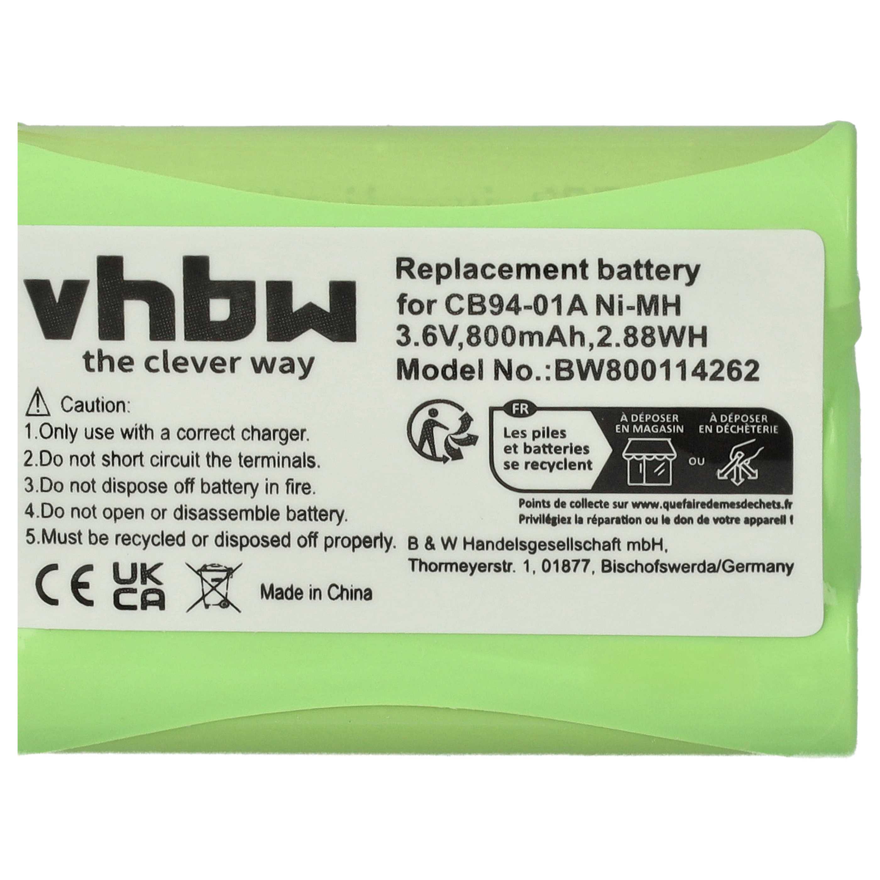 Batterie remplace Motorola CB94-01A, TFL3X44AAA900 pour moniteur bébé Oricom - 800mAh 3,6V NiMH