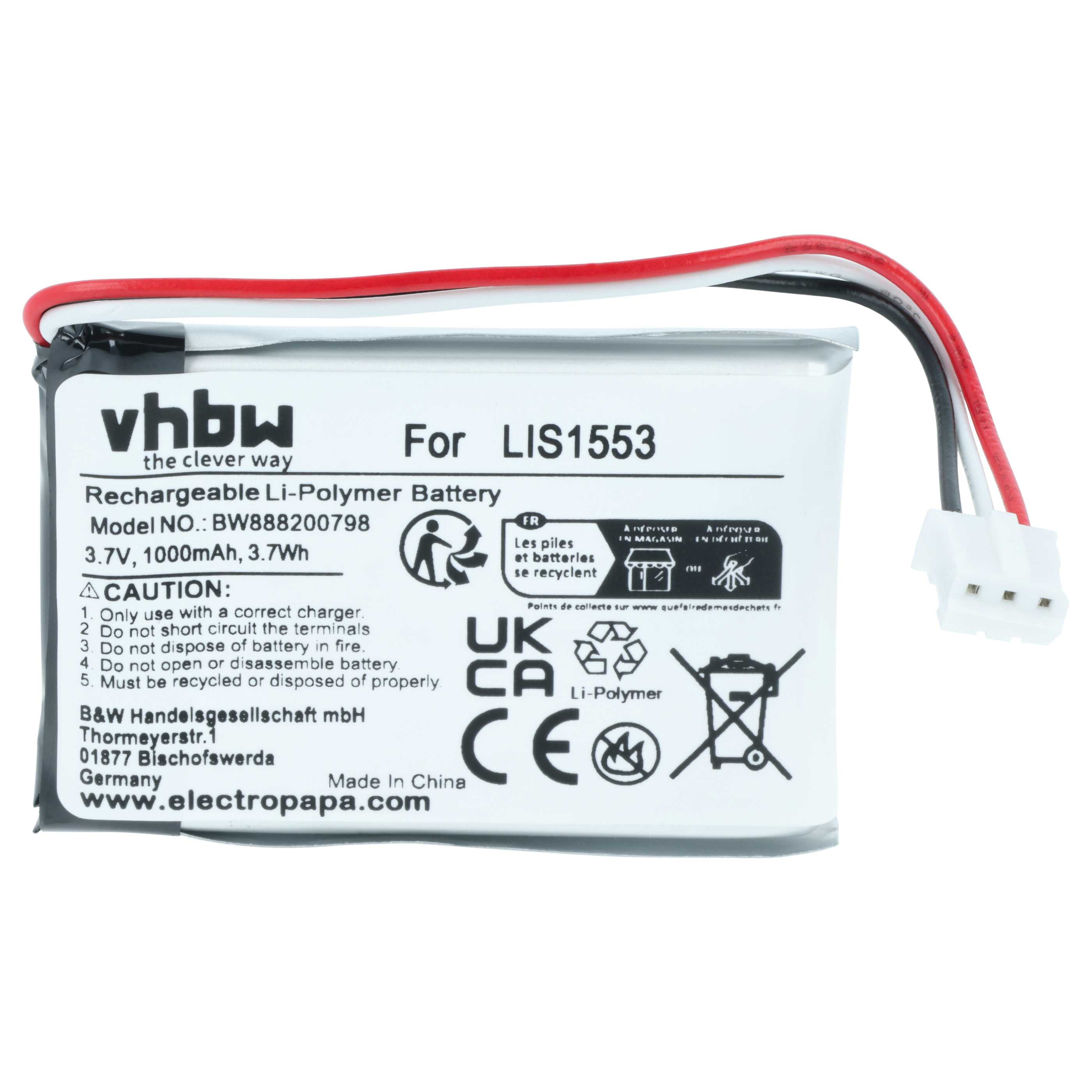 Akumulator do słuchawek bezprzewodowych zamiennik Sony LIS1553(SY6), LIS1553 - 1000 mAh 3,7 V LiPo