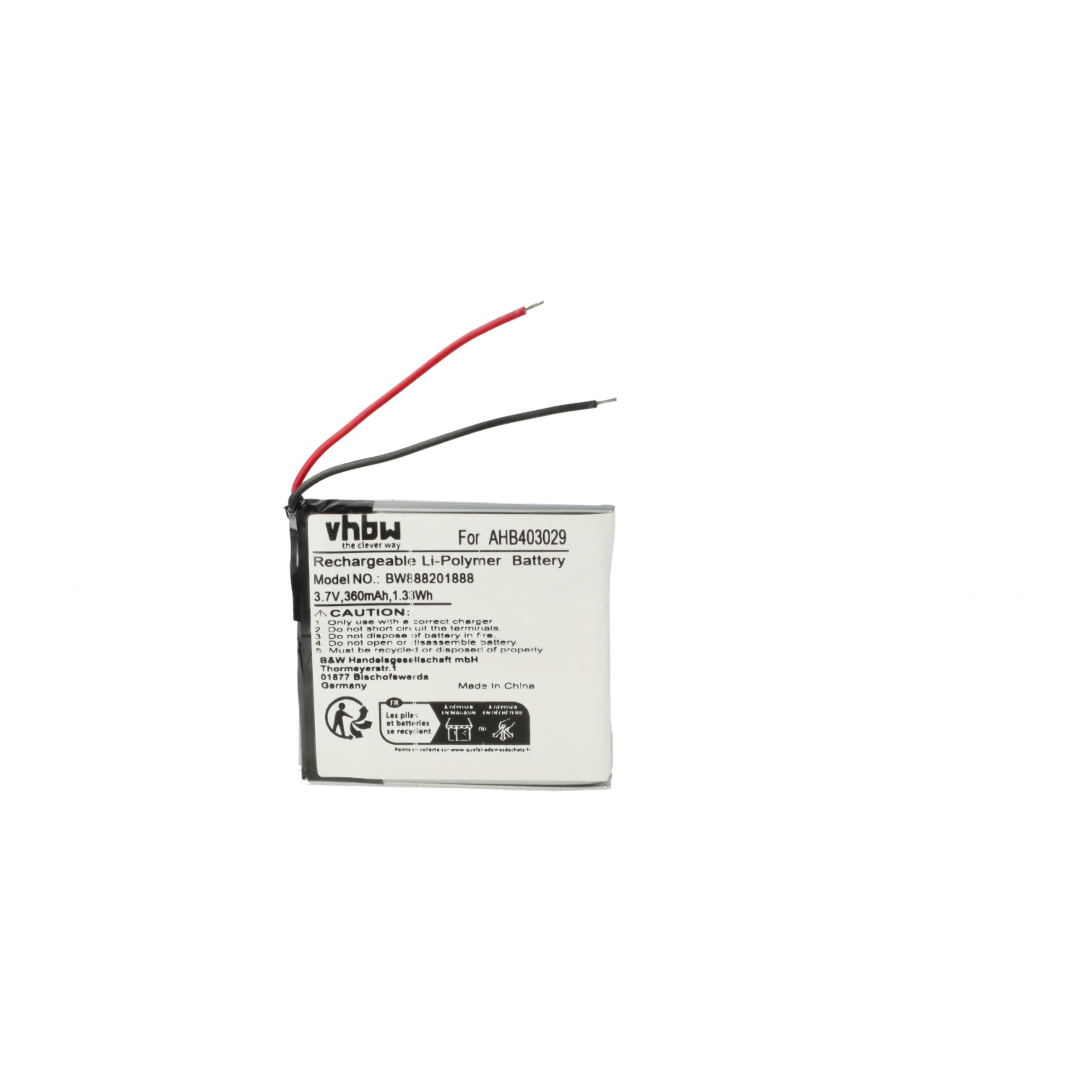 5x Akumulator do słuchawek bezprzewodowych zamiennik Plantronics AHB403029 - 360 mAh 3,7 V LiPo