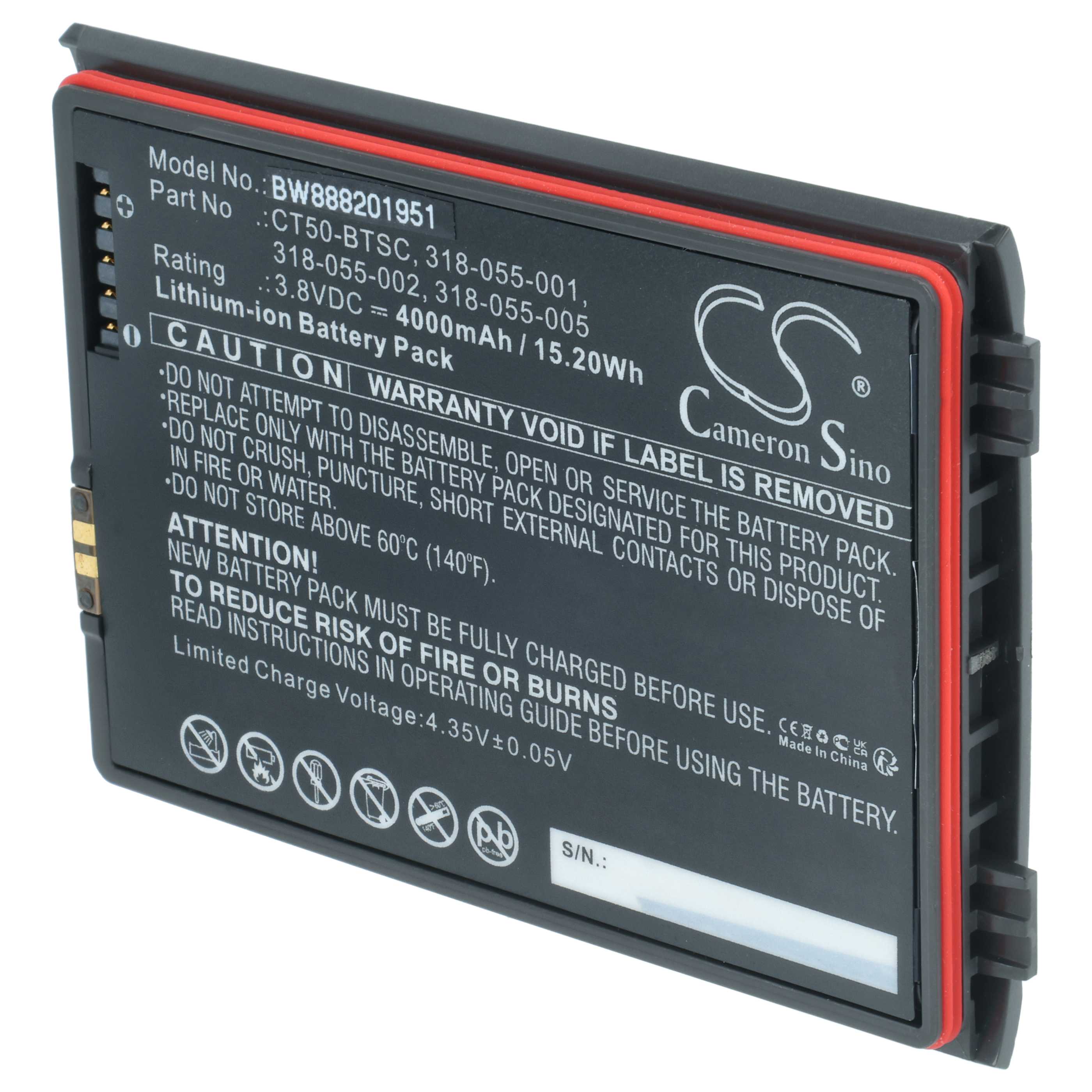 Handheld Computer 5x Battery replaces Dolphin 318-055-001, CT50-BTSC, 318-055-002 - 4000mAh, 3.8V