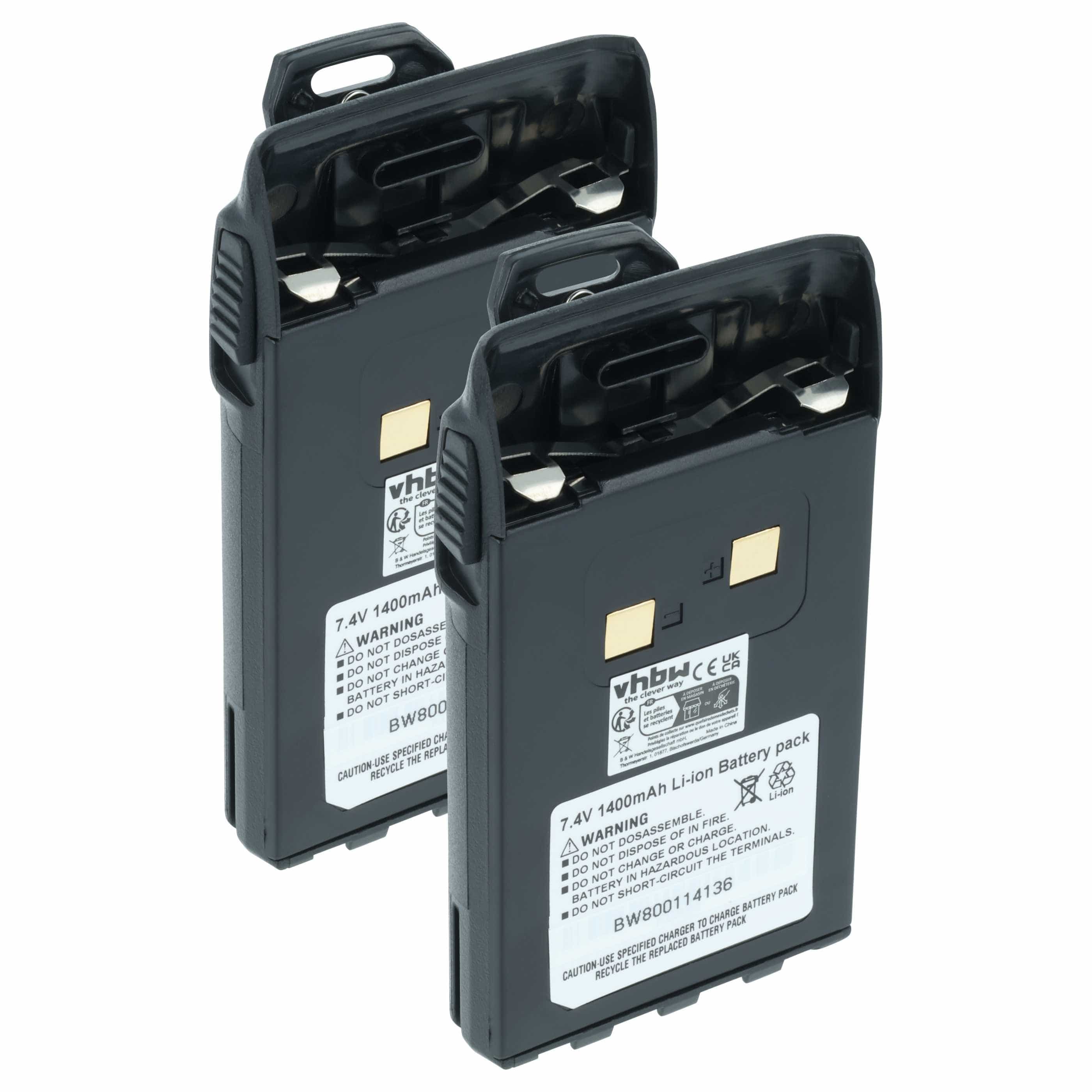 Radio 2x Battery replaces BLO-004, BLO-007, BLO-001 - 1400 mAh 7.4 V Li-Ion + Belt Clip