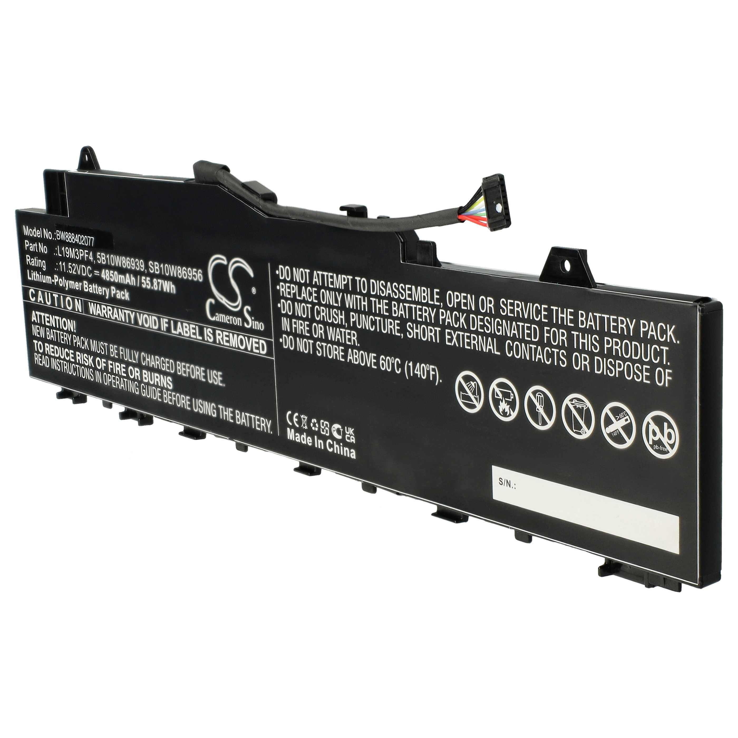 Batteria sostituisce Lenovo SB10W86956, L19M3PF4, 5B10W86939 per notebook Lenovo - 4850mAh 11,52V Li-Poly