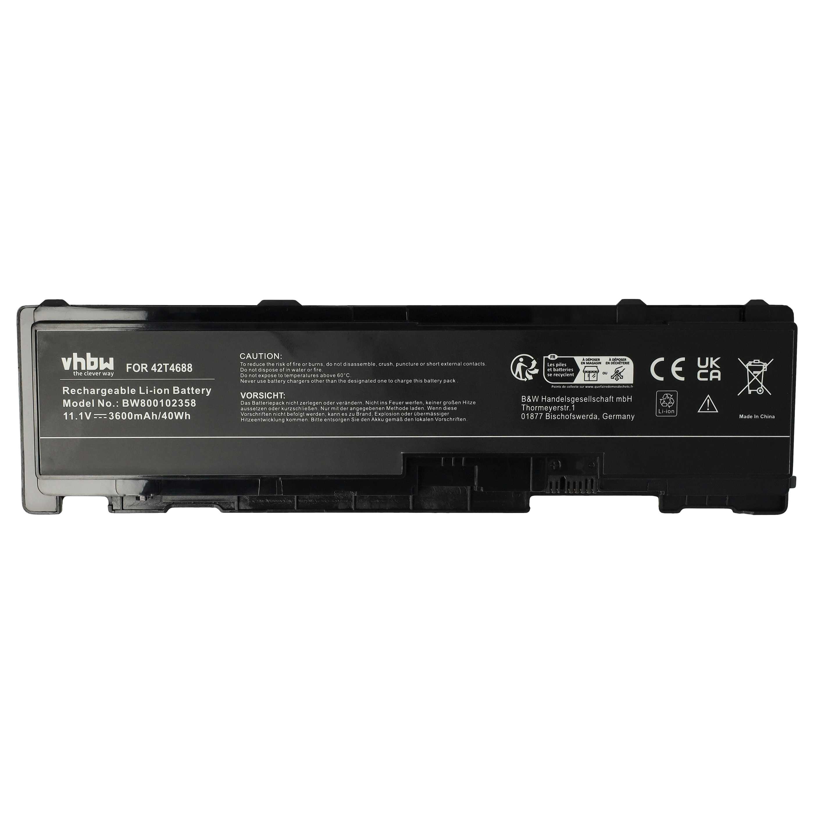 Akumulator do laptopa zamiennik Lenovo 42T4690, 42T4691, 42T4688, 42T4689 - 3600 mAh 11,1 V Li-Ion, czarny