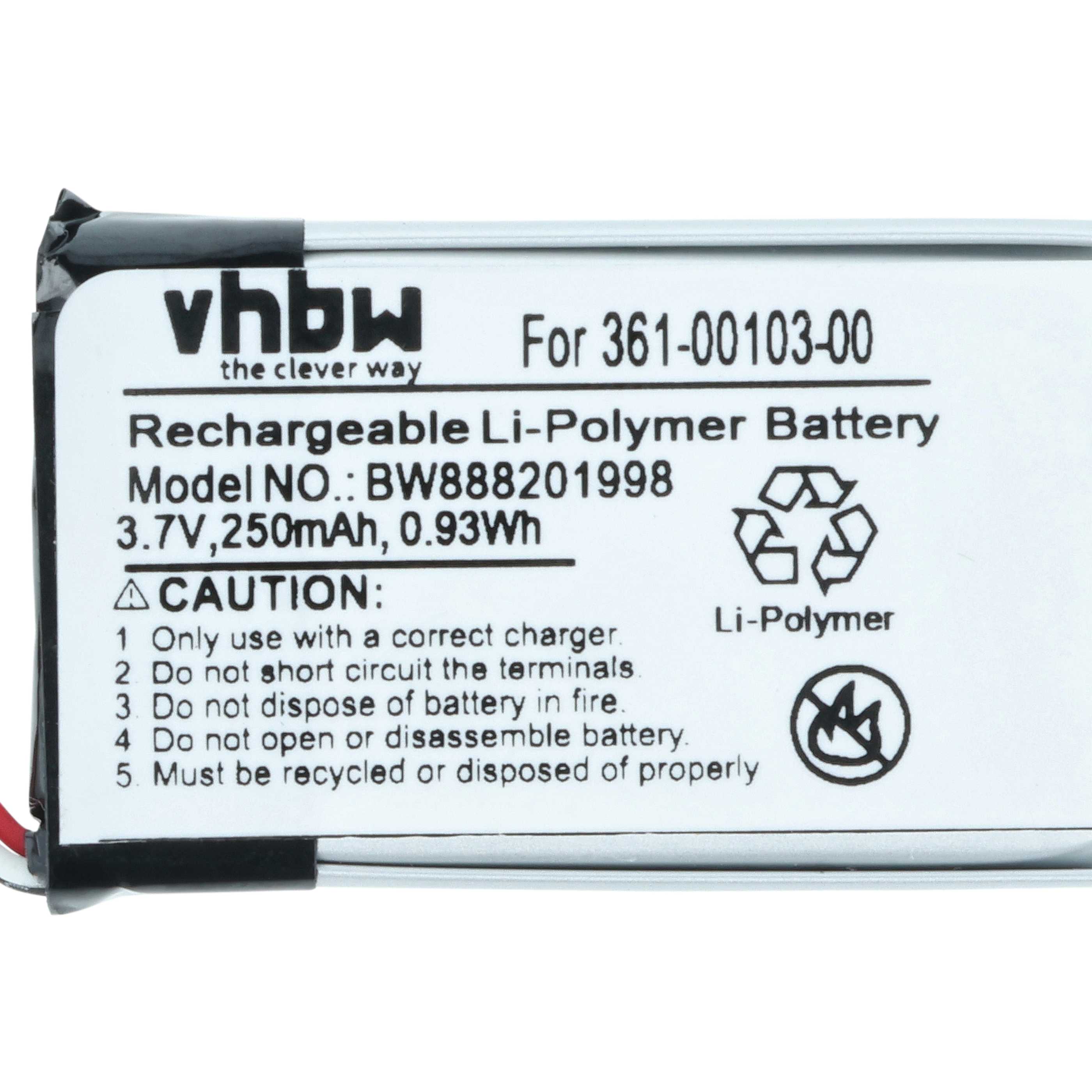 Battery replaces Garmin 361-00103-00 - 250mAh, 3.7V, Li-polymer