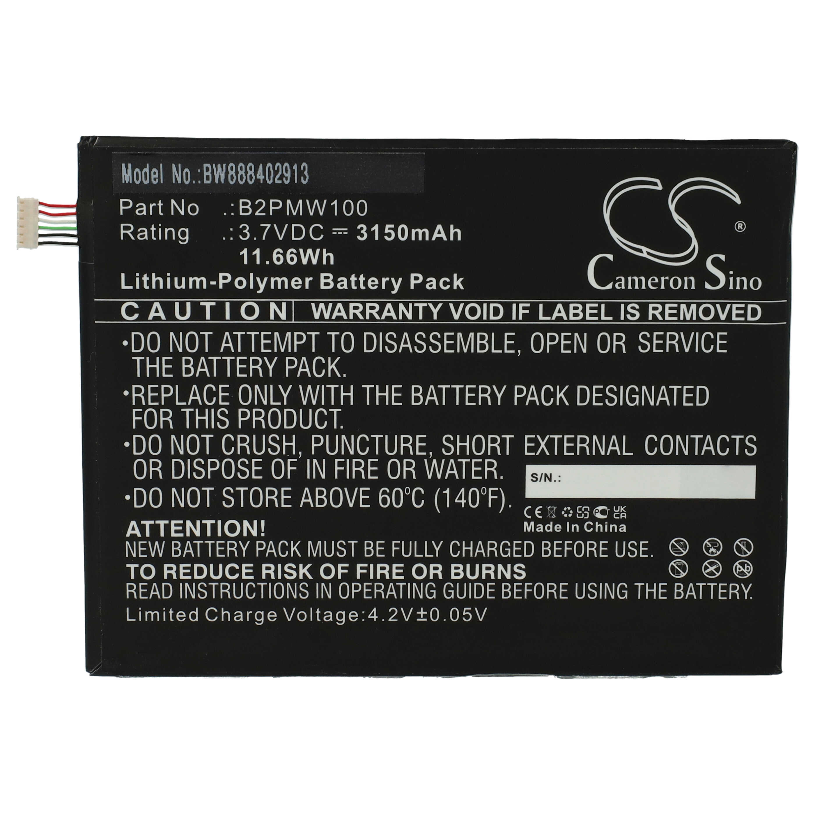 Tablet Battery Replacement for HTC B2PMW100 - 3150mAh 3.7V Li-polymer
