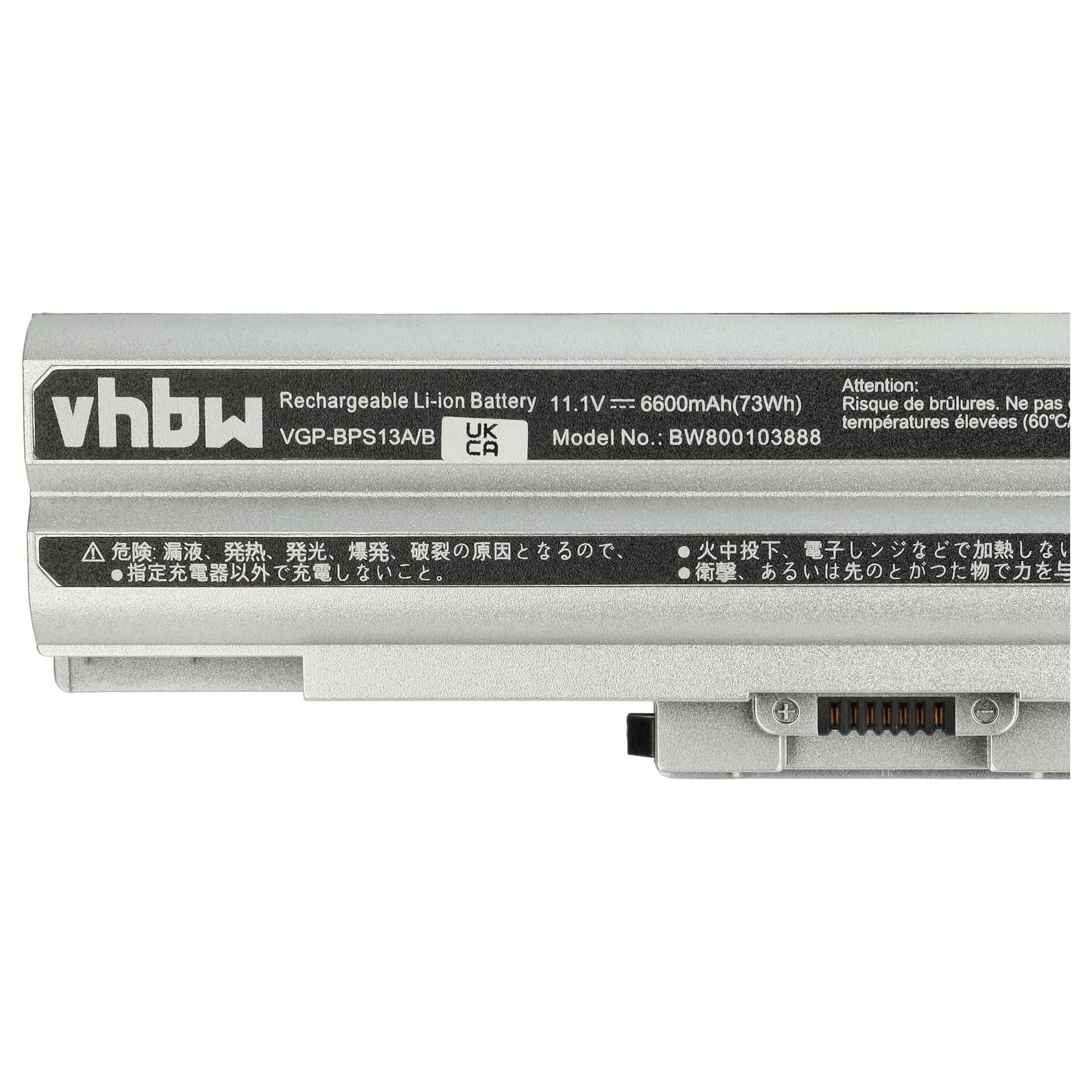Akumulator do laptopa zamiennik Sony VGP-BPS13, VGP-BPL21, VGP-BPL13 - 6600 mAh 11,1 V Li-Ion, srebrny