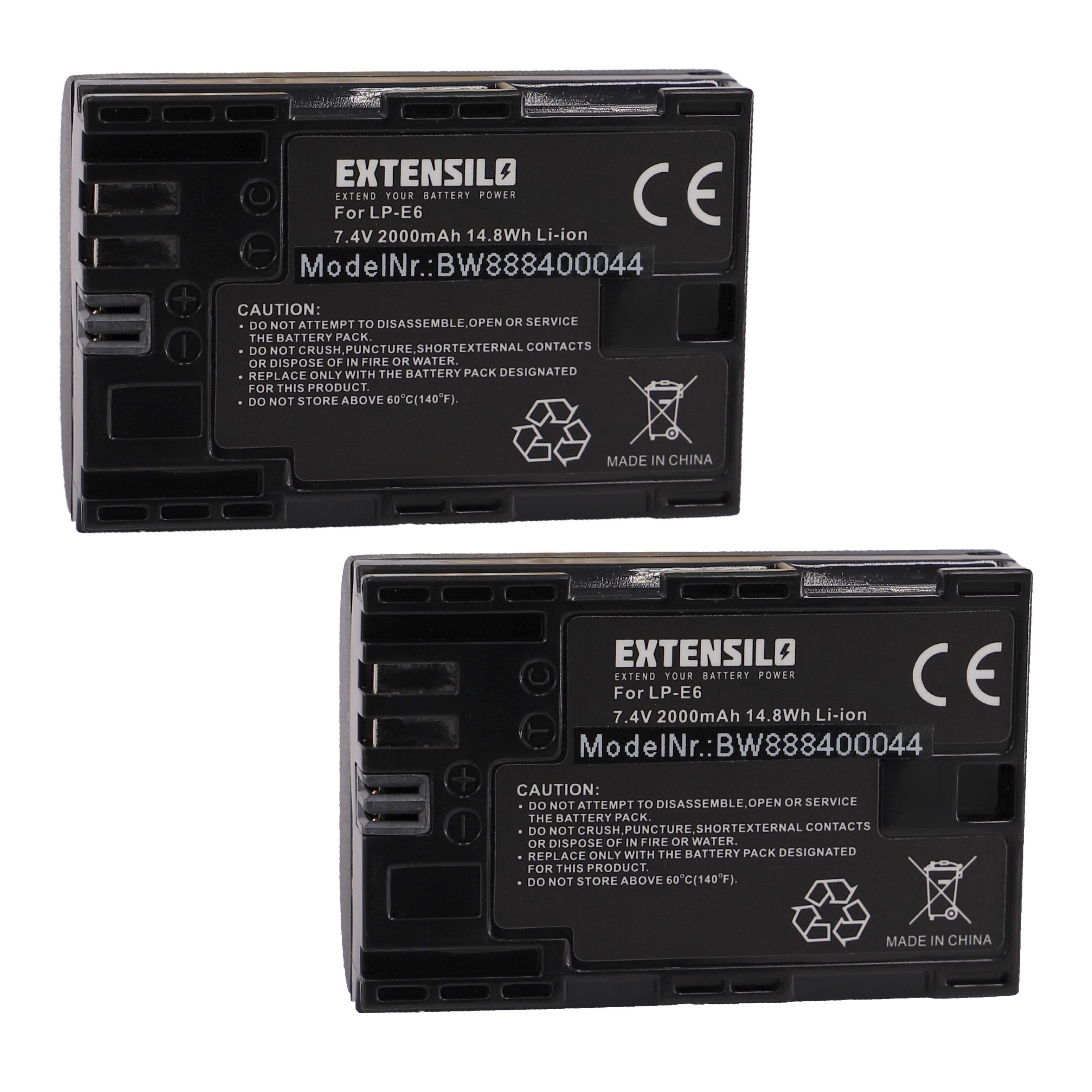 Batteries (2x pièces) remplace Canon LP-E6N pour appareil photo - 2000mAh 7,4V Li-ion