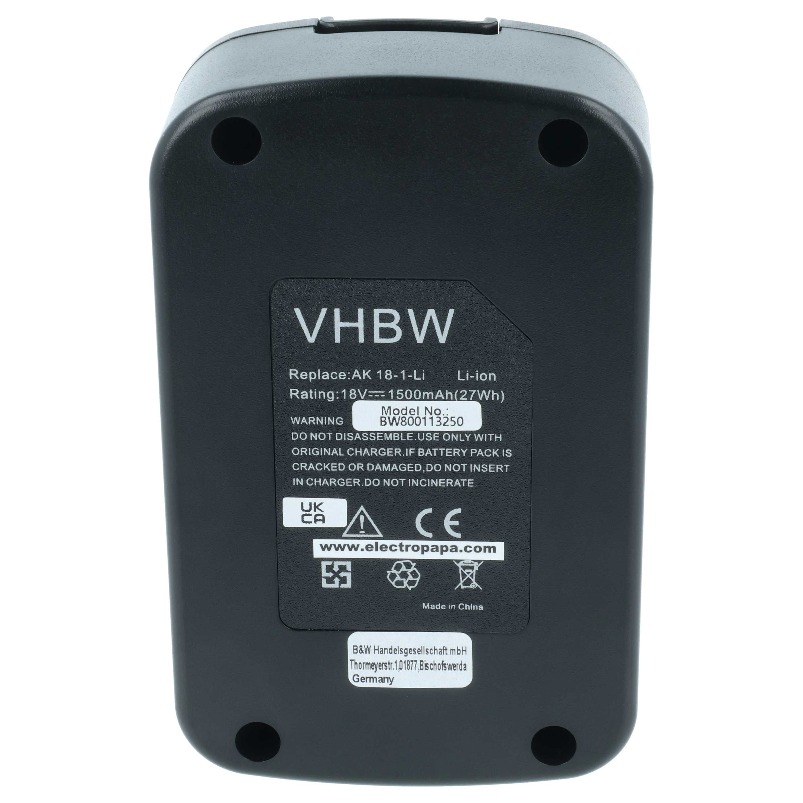 Battery replaces Matrix 120.300.650 Electric Power Tool - 1500 mAh, 18 V, Li-Ion