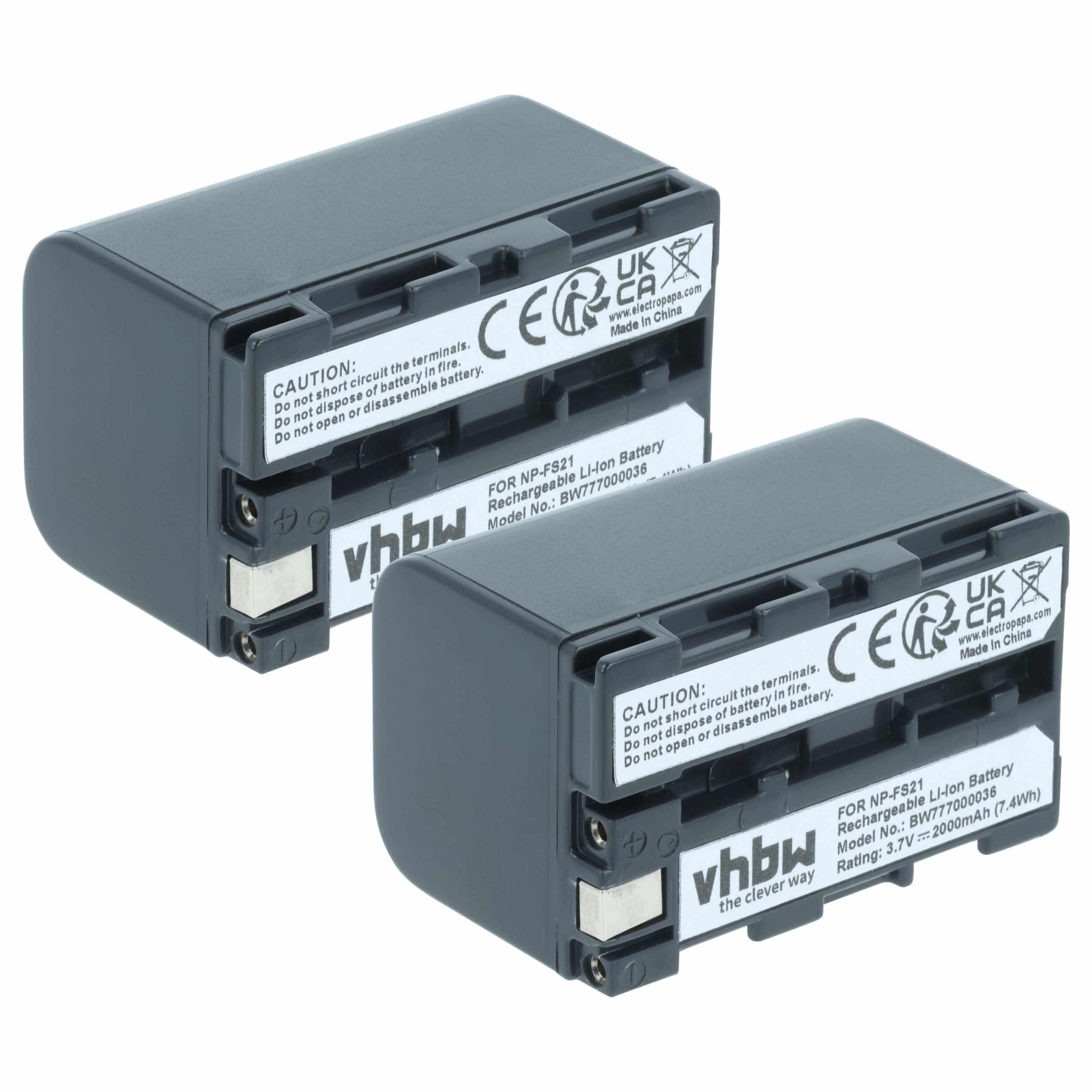 Videocamera 2x Battery replaces Sony NP-FM11, NP-FS10, NP-F11, NP-FM10, NP-F10 - 2000 mAh 3.6 V Li-Ion