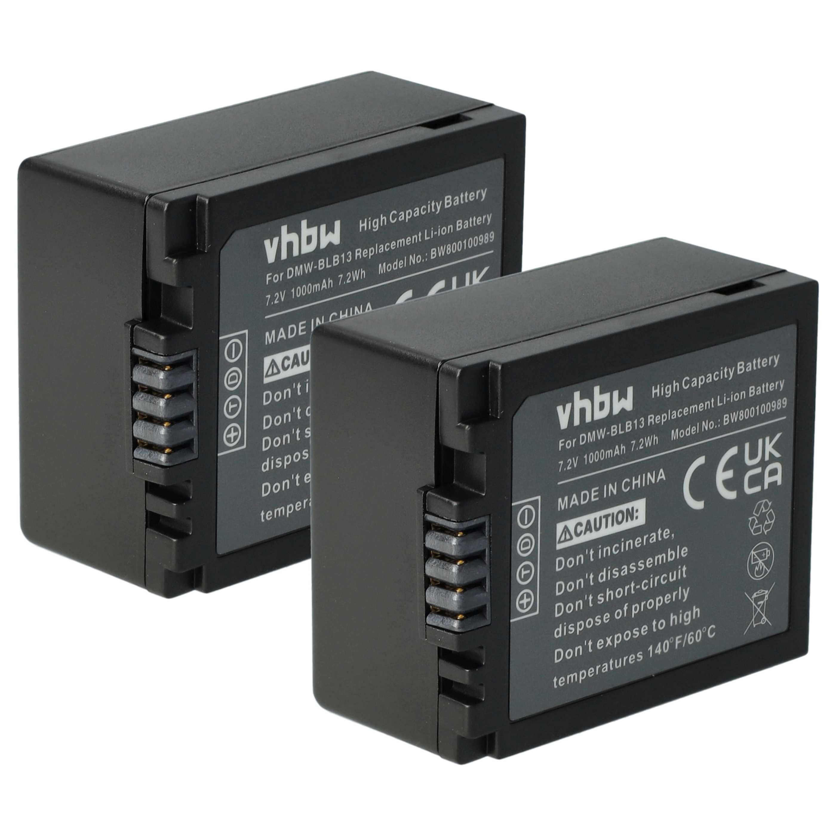 2x Battery replaces Panasonic DMW-BLB13E, DMW-BLB13 - 1000mAh, 7.2V, Li-Ion