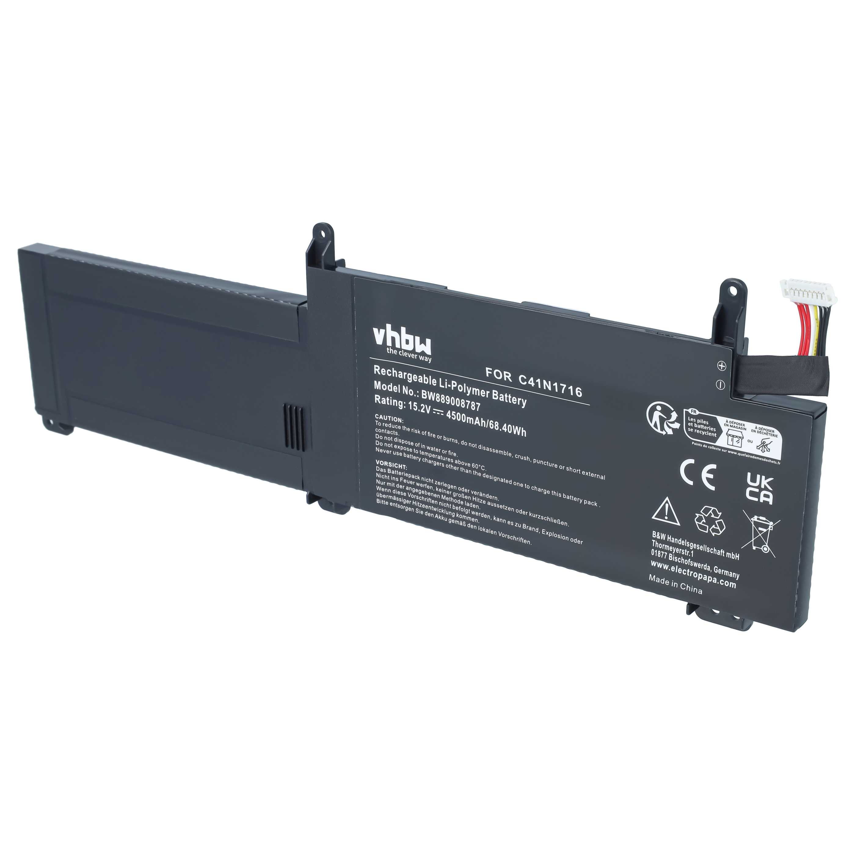 Notebook-Akku als Ersatz für Asus 0B200-02770000, C41N1716, C41PQPH für Asus - 4500mAh 15,2V Li-Polymer