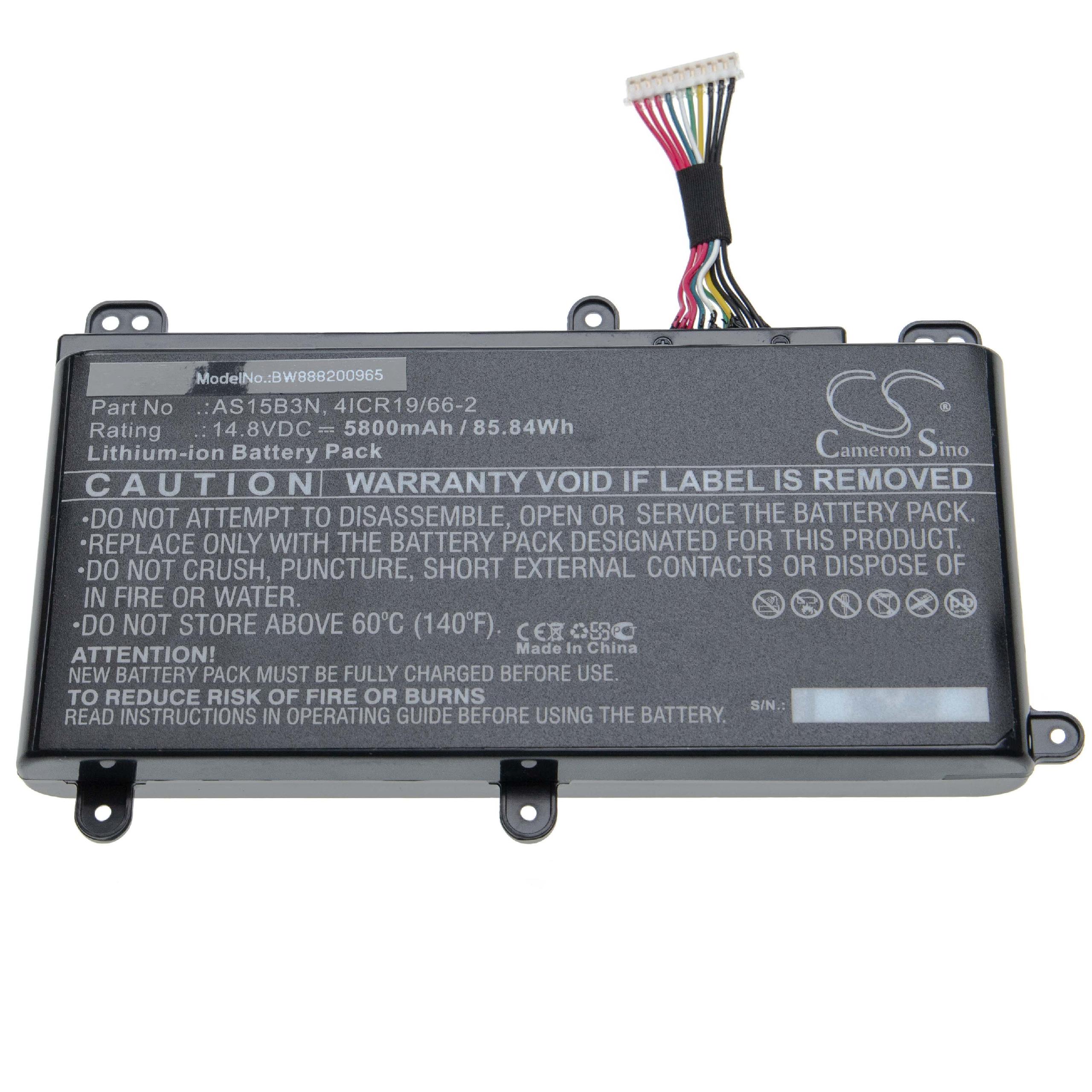 Notebook Battery Replacement for Acer 4ICR19/66-2, AS15B3N, KT.00803.004 - 5800mAh 14.8V Li-Ion, black