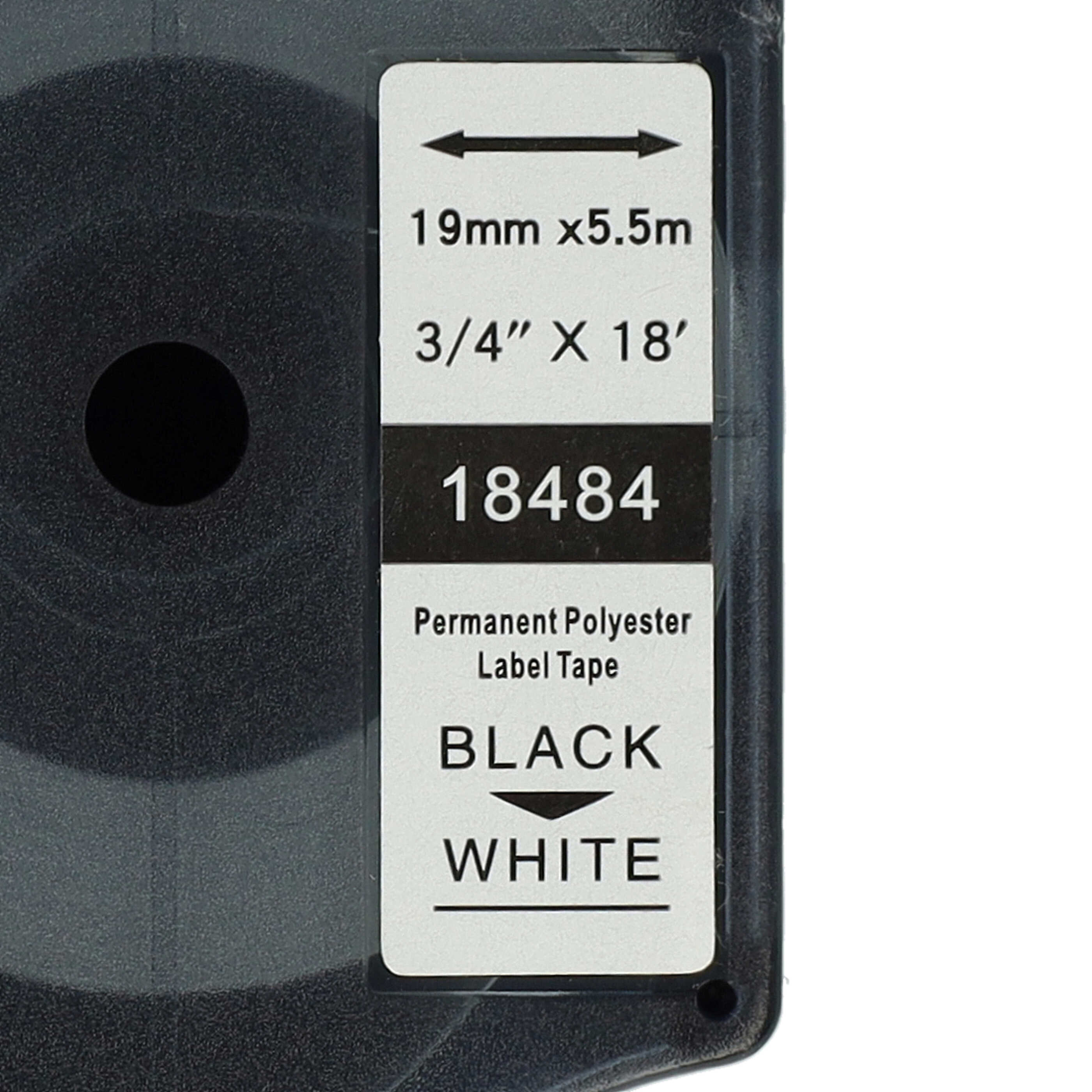 Cassetta nastro sostituisce Dymo 18484 per etichettatrice Tyco 19mm nero su bianco, poliestere