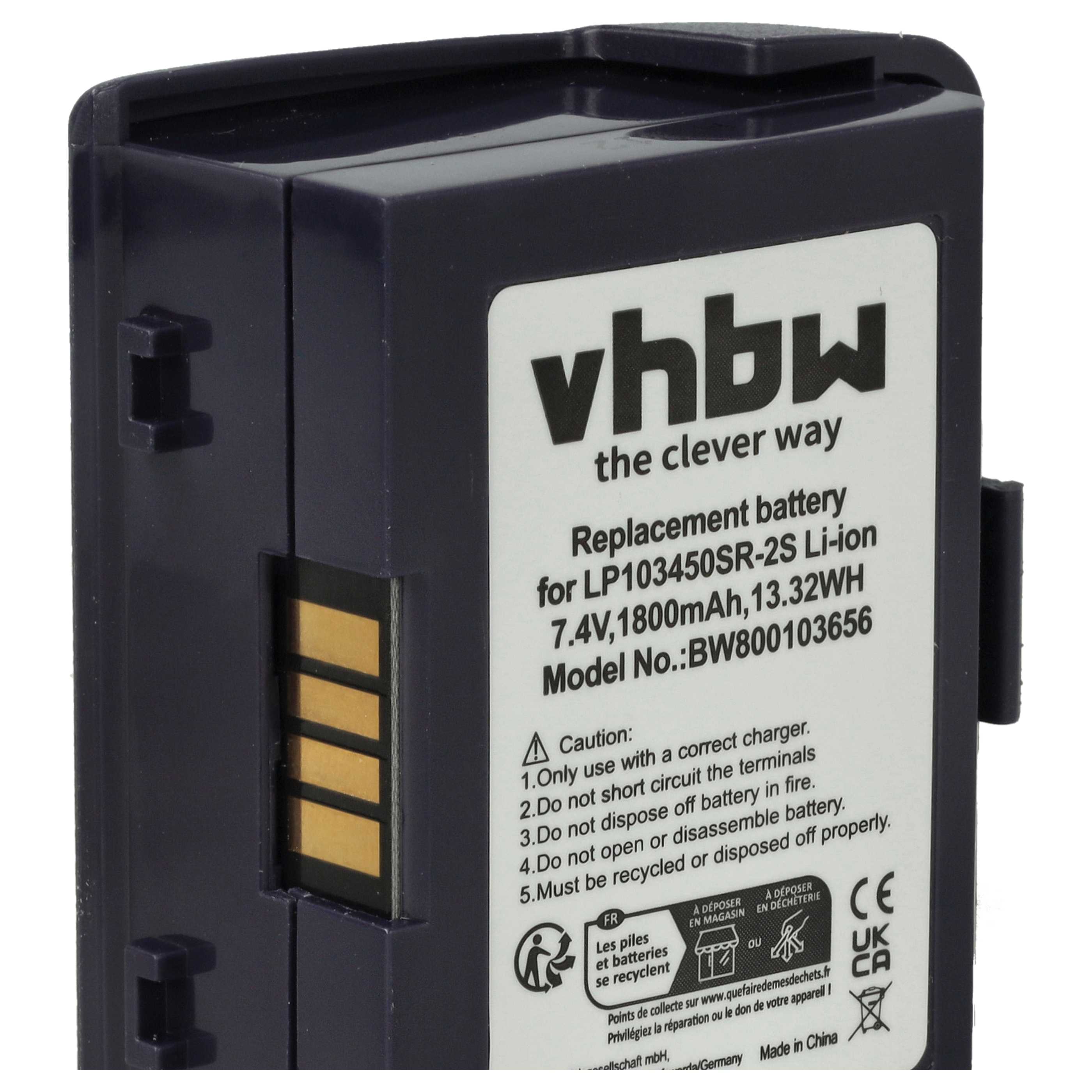 Batería reemplaza Verifone 24016-01-R para lector de tarjetas con chip (1800 mAh, 7,4 V, Li-Ion)