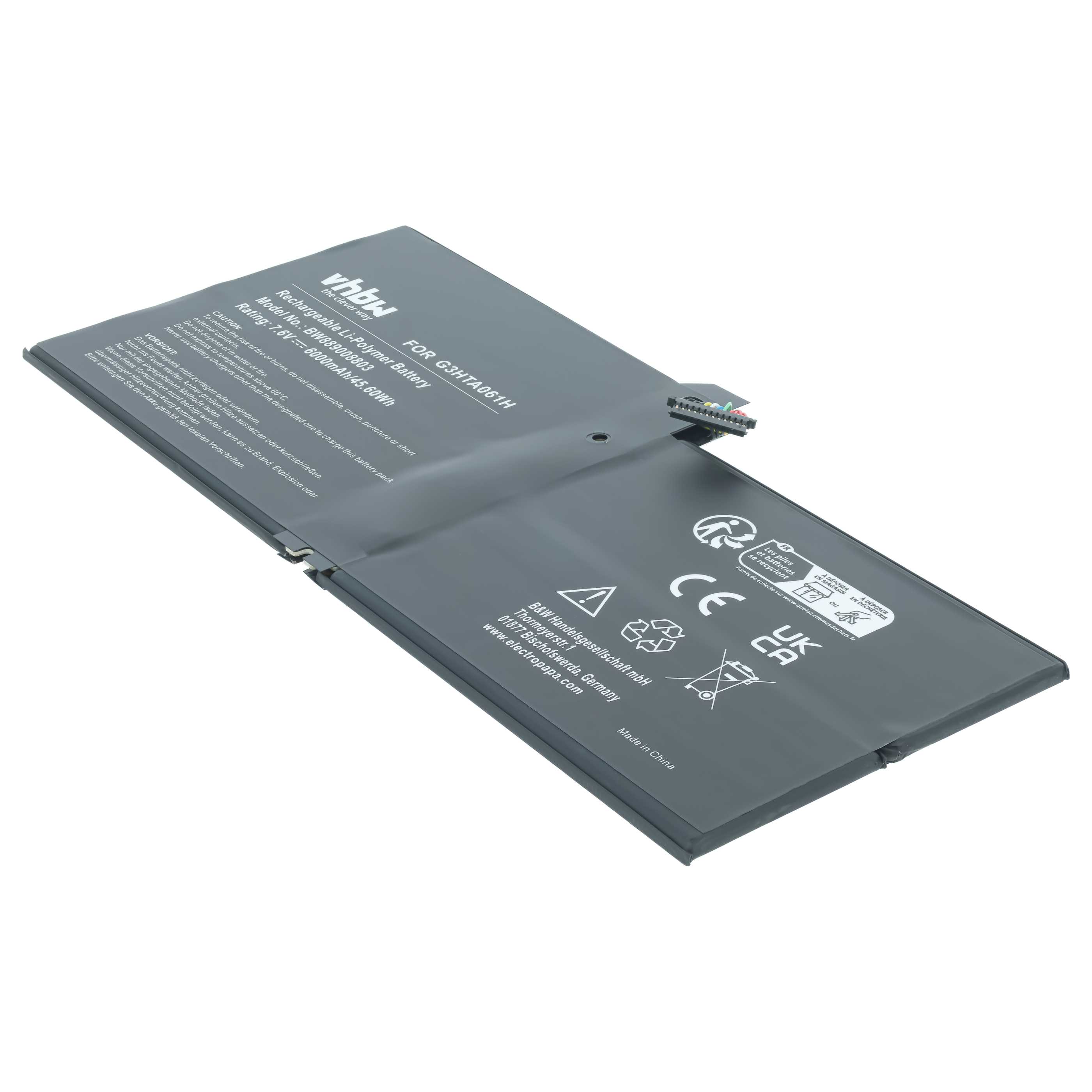Batterie remplace Microsoft G3HTA061H pour ordinateur portable Microsoft- 6000mAh 7,6V Li-polymère