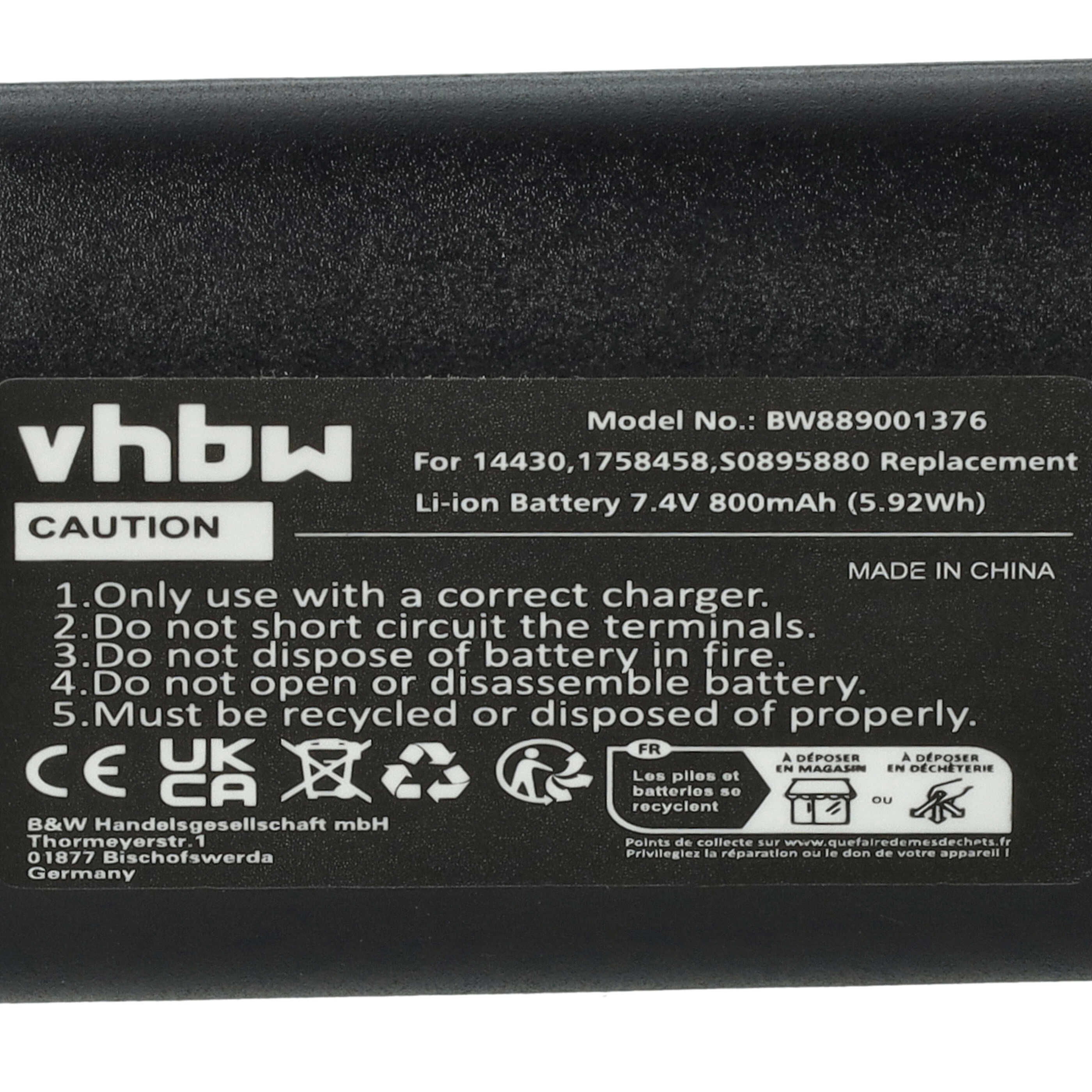 Batterie remplace 3M W003688, S0895880 pour imprimante - 800mAh 7,4V Li-ion