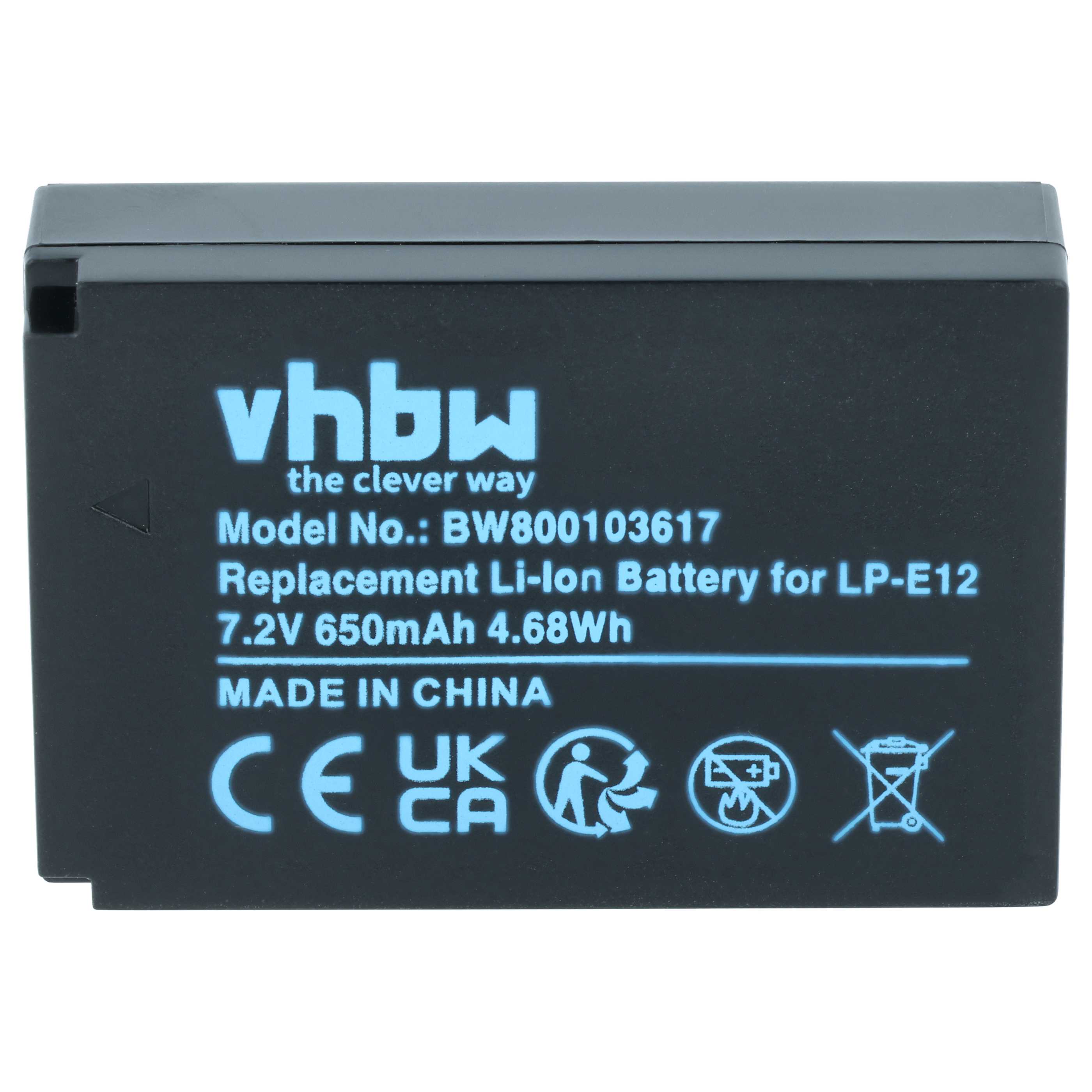 Battery replaces Canon LP-E12 - 650mAh, 7.2V, Li-Ion