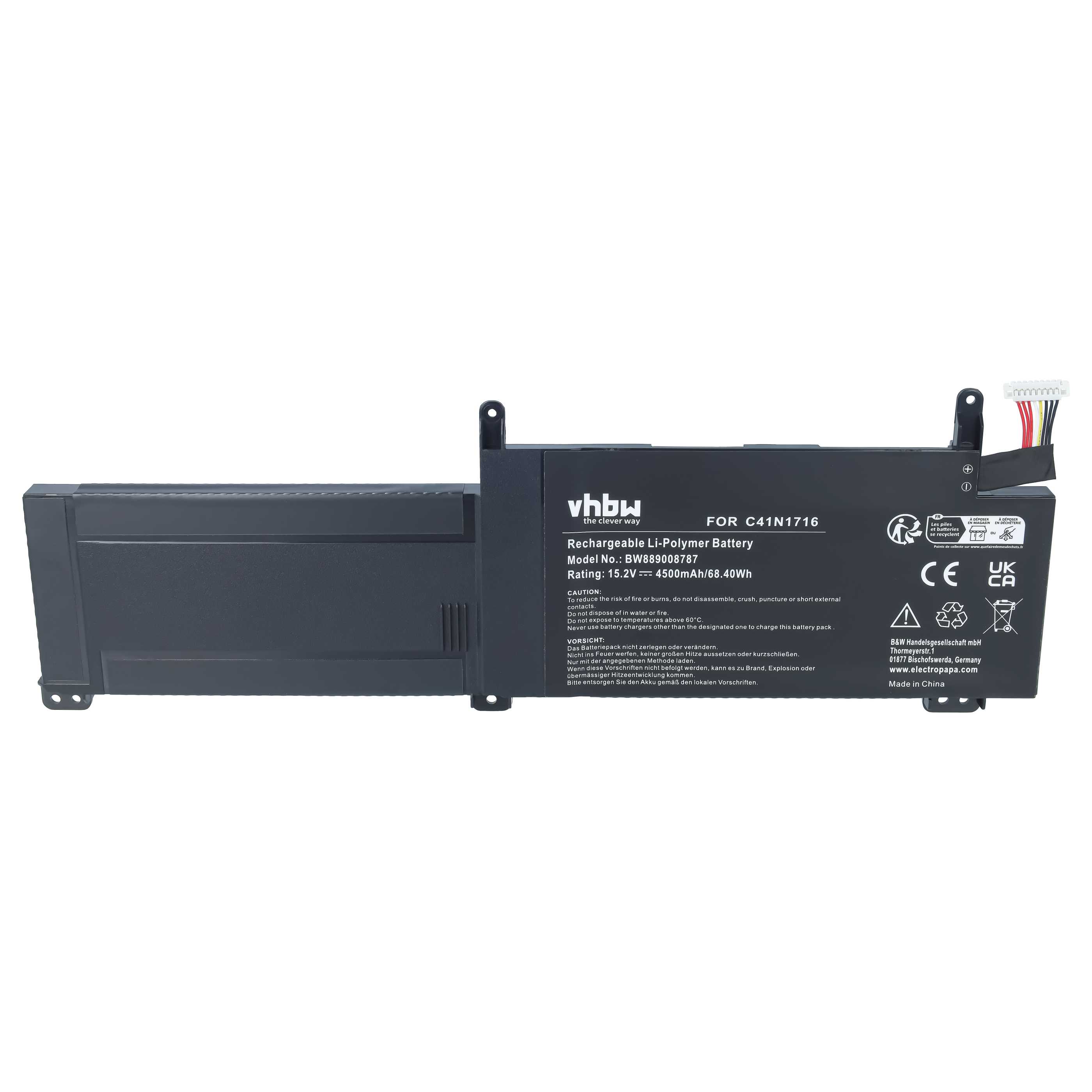 Notebook-Akku als Ersatz für Asus 0B200-02770000, C41N1716, C41PQPH für Asus - 4500mAh 15,2V Li-Polymer