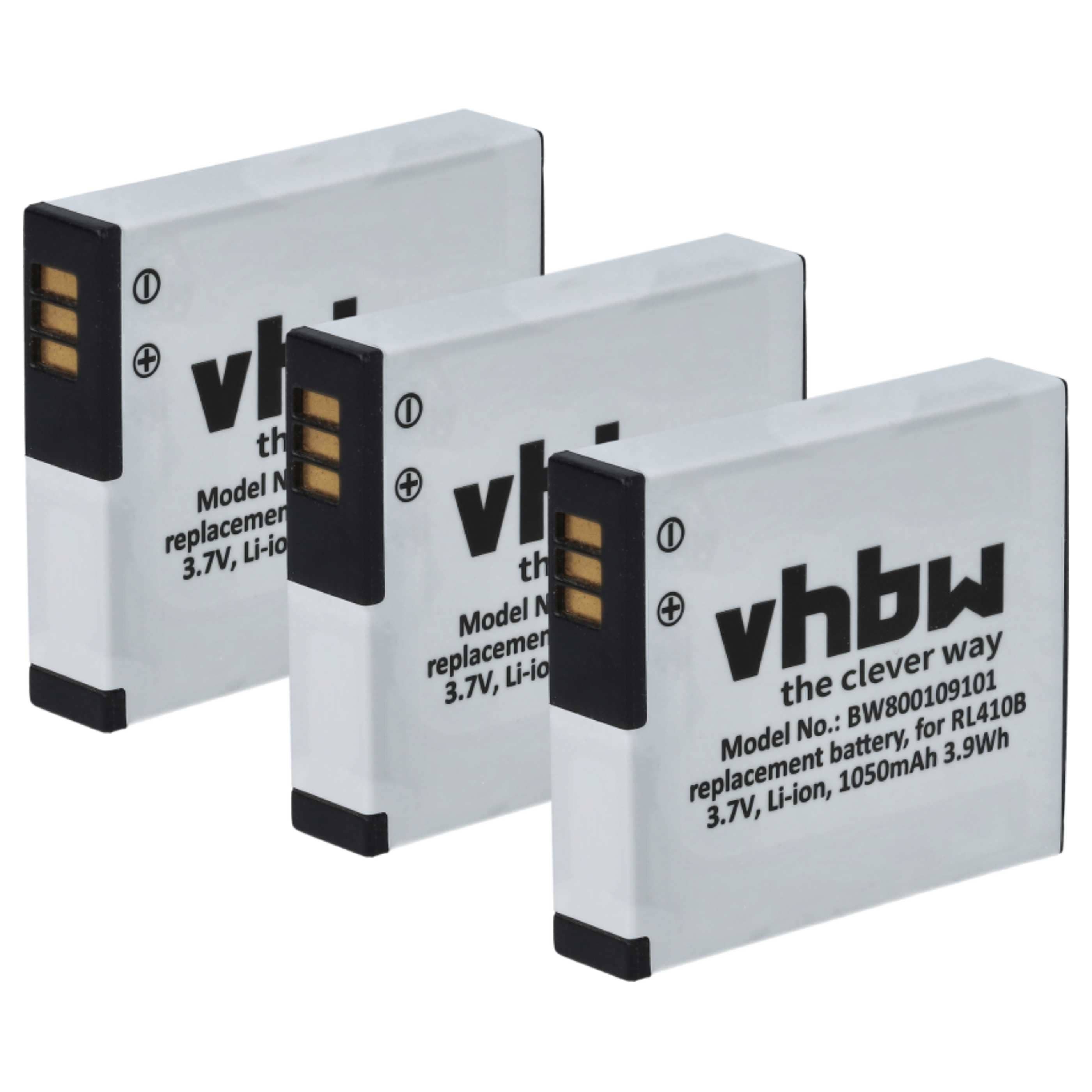 3x Battery replaces Rollei AC 410-420, RL410B - 1000mAh, 3.7V, Li-Ion