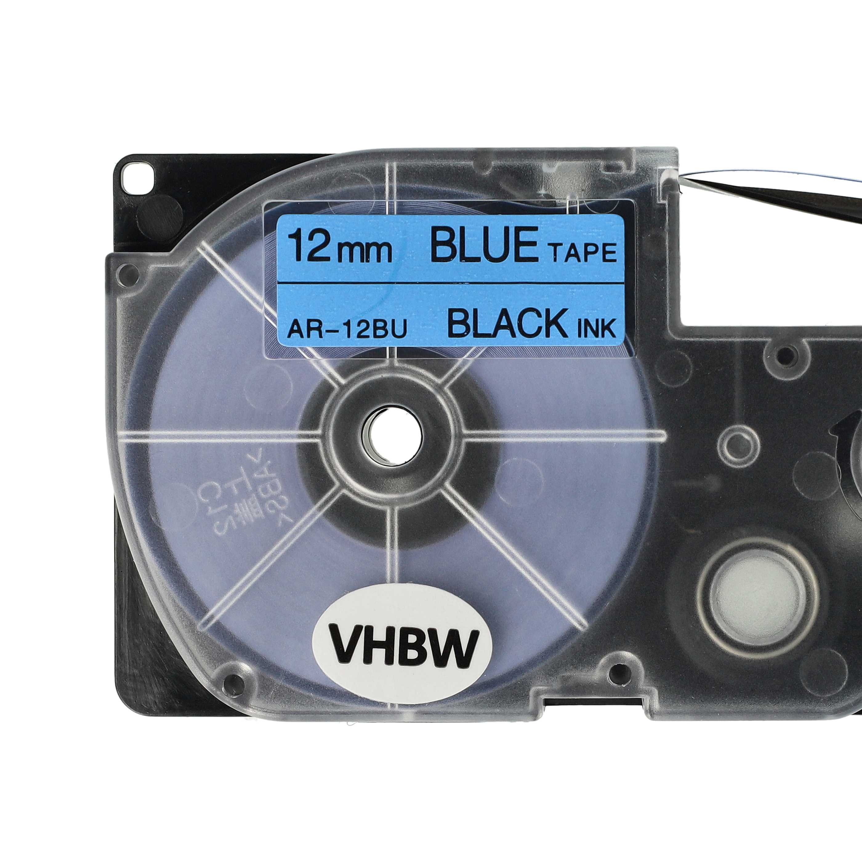 Label Tape replaces Casio XR-12BU, XR-12BU1 - 12 mm Black to Blue