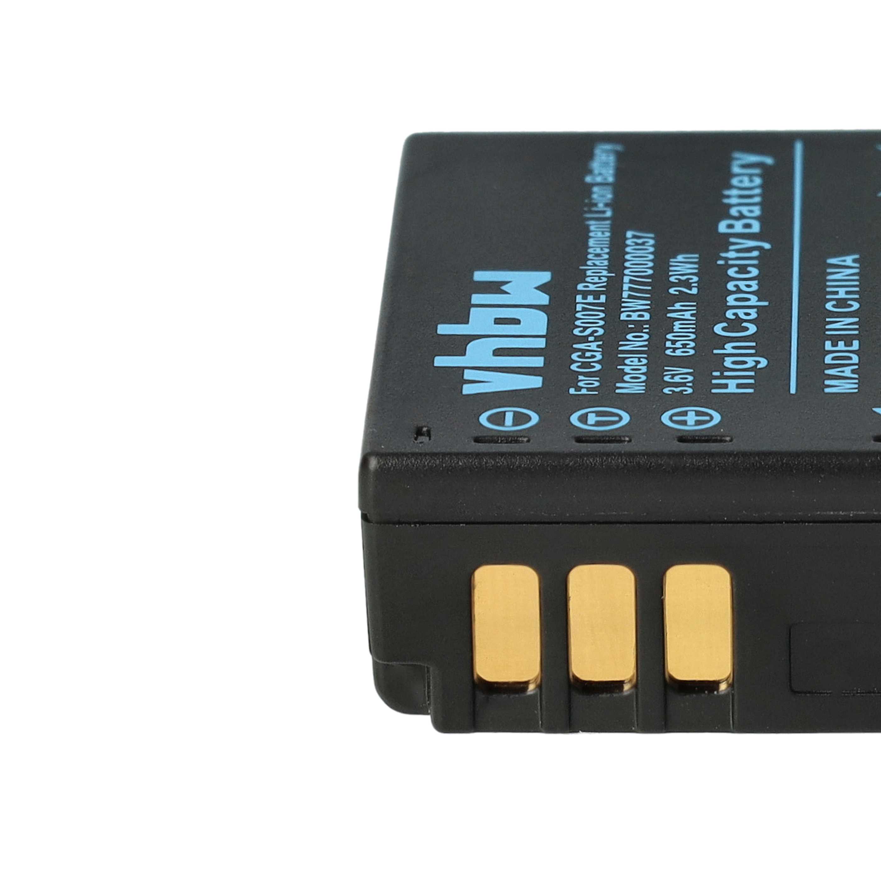 3x Battery replaces Panasonic DMW-BCD10, CGA-S007E, CGA-S007, CGA-S007A/B, CGA-S007A/1B - 650mAh, 3.6V, Li-Ion